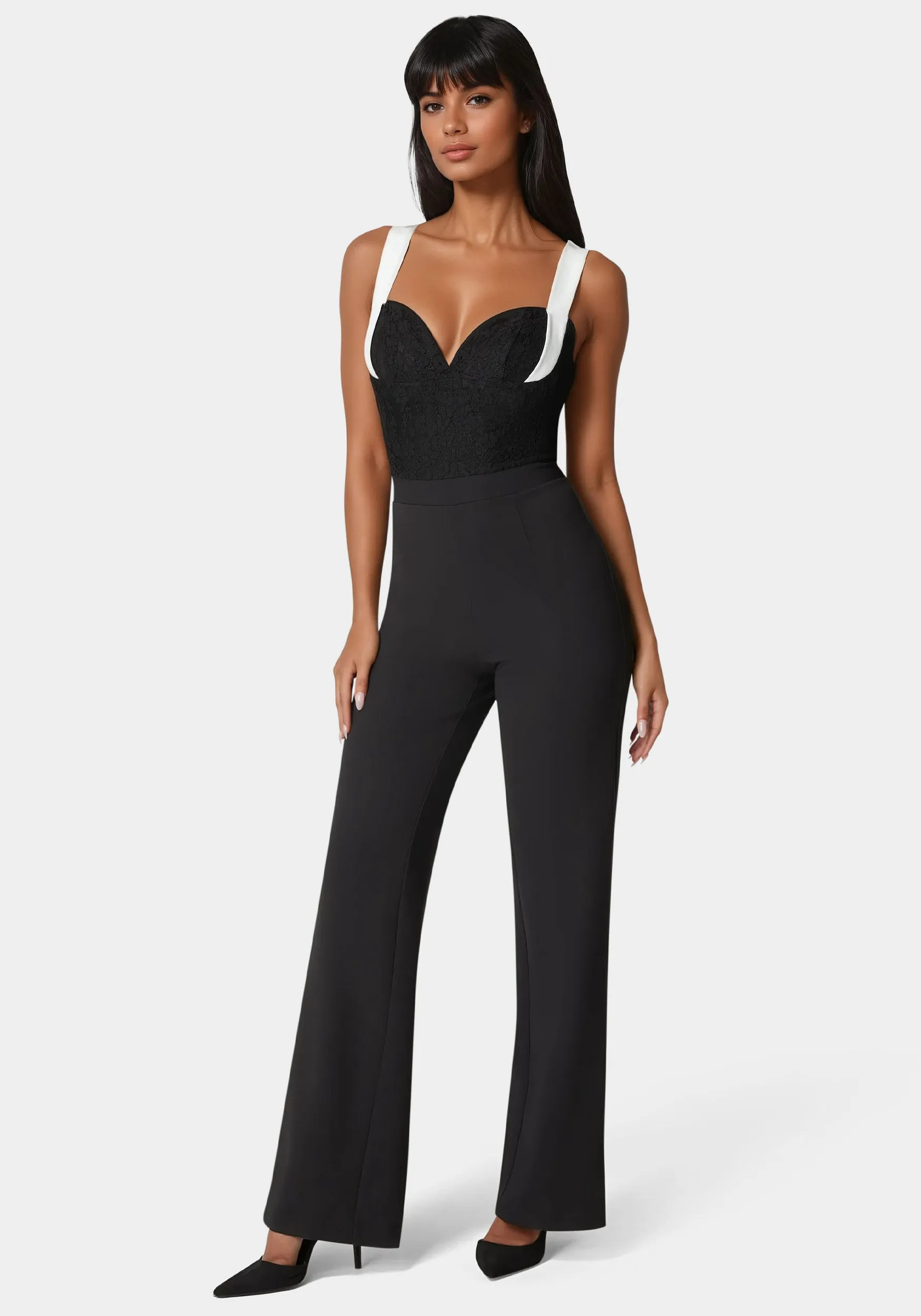 Lace Insert Flared Jumpsuit sold by Bebe product image thumbnail 2