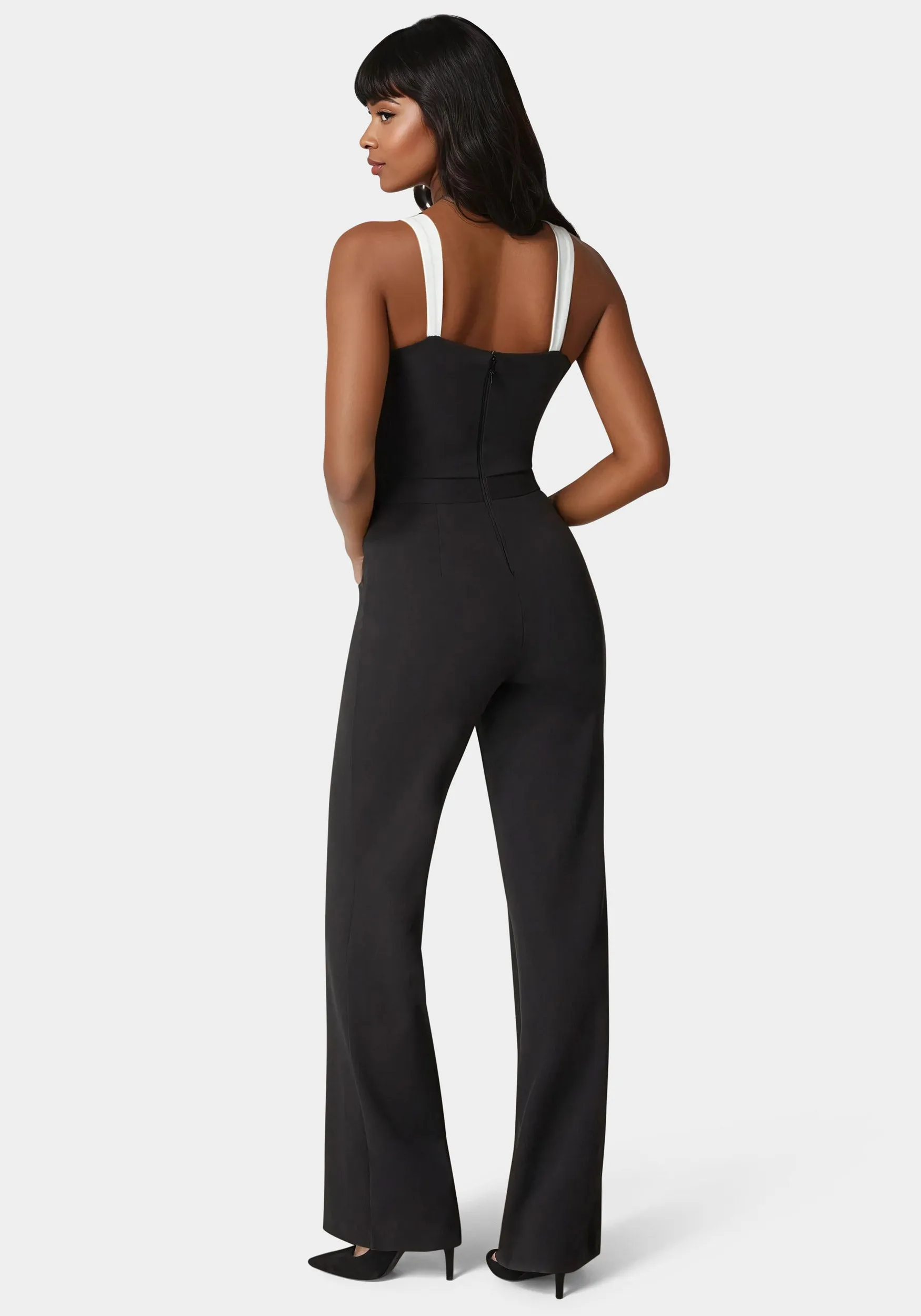 Lace Insert Flared Jumpsuit sold by Bebe product image thumbnail 3
