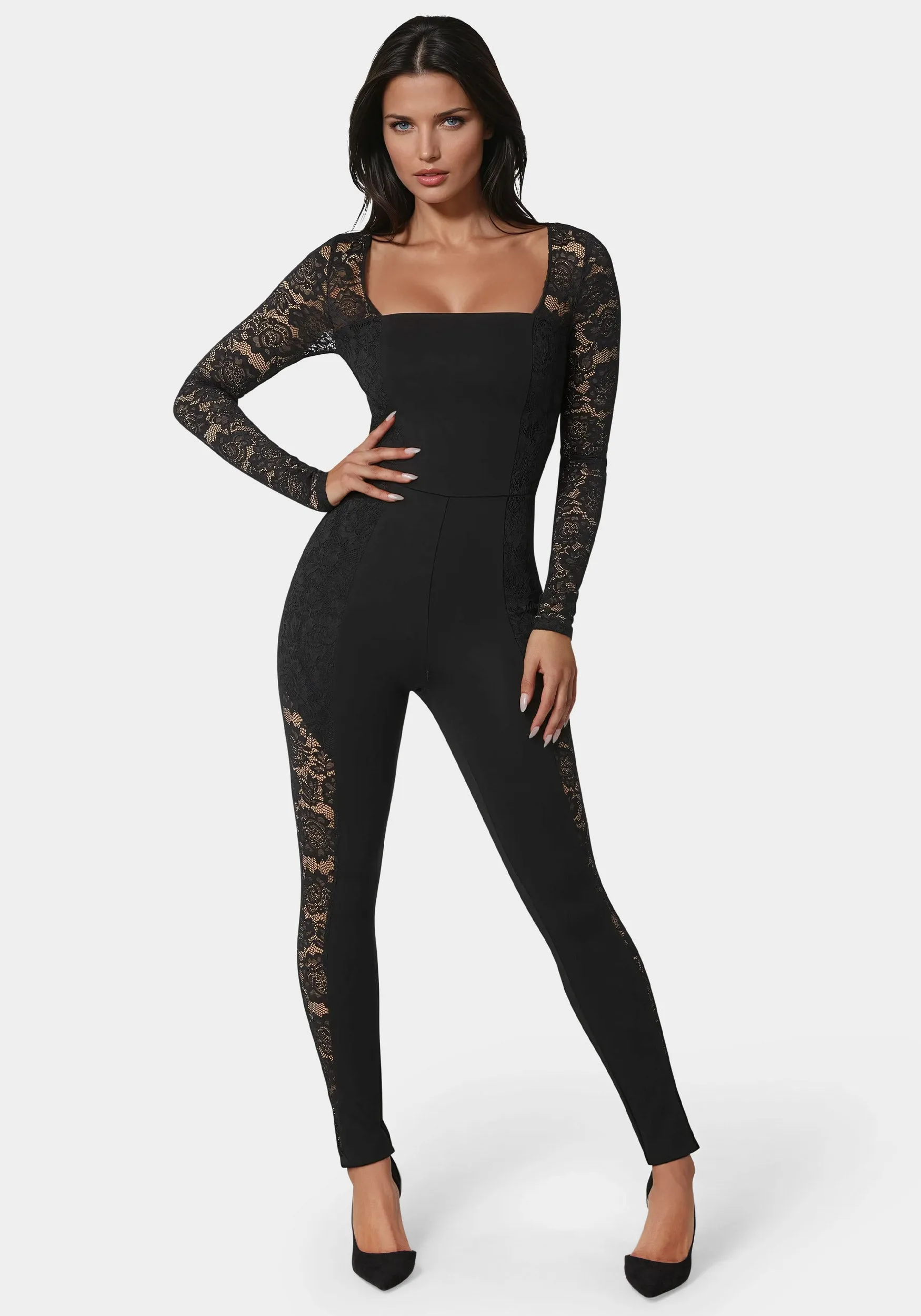 Lace Combo Catsuit sold by Bebe
