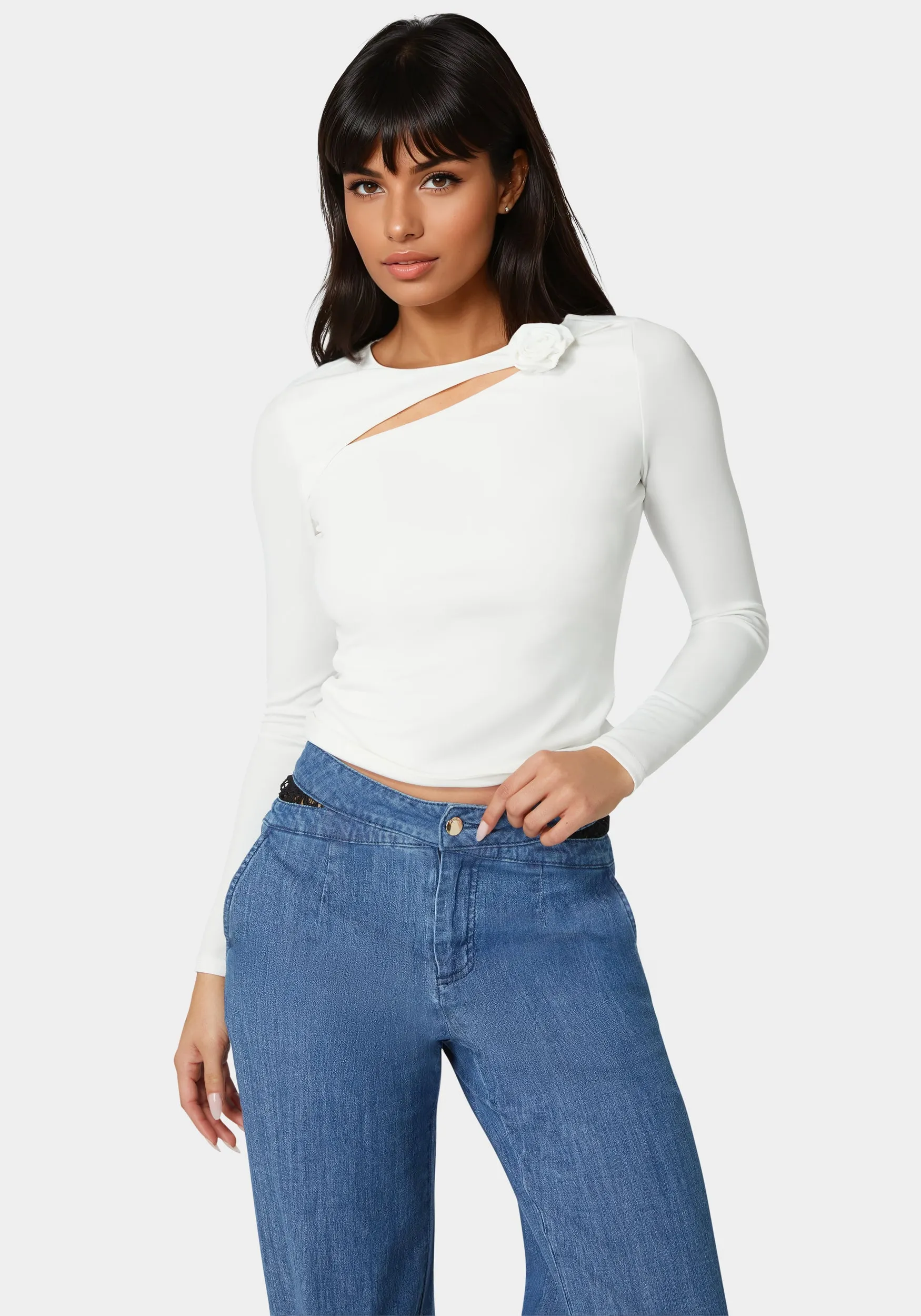 Cut Out Flower Long Sleeve Top sold by Bebe
