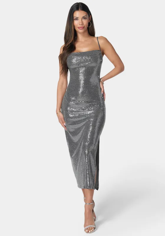 Cowl Neck Shimmer Maxi Dress sold by Bebe