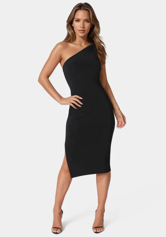 Jersey One Shoulder Midi With Gold Trim sold by Bebe