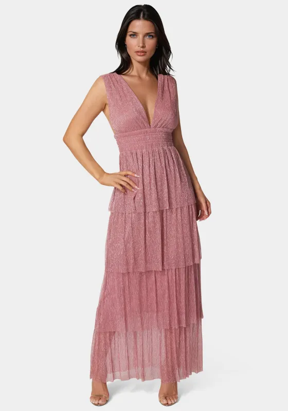 Tiered Plunge Neck Lurex Midi Dress sold by Bebe