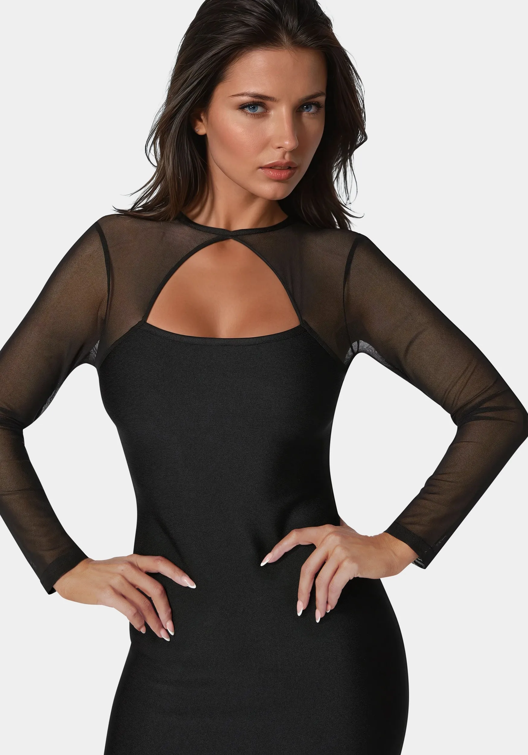 Longsleeve Mesh Peek A Boo Bandage Dress sold by Bebe product image thumbnail 4