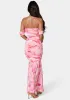 Off Shoulder Ruched Mesh Gown sold by Bebe