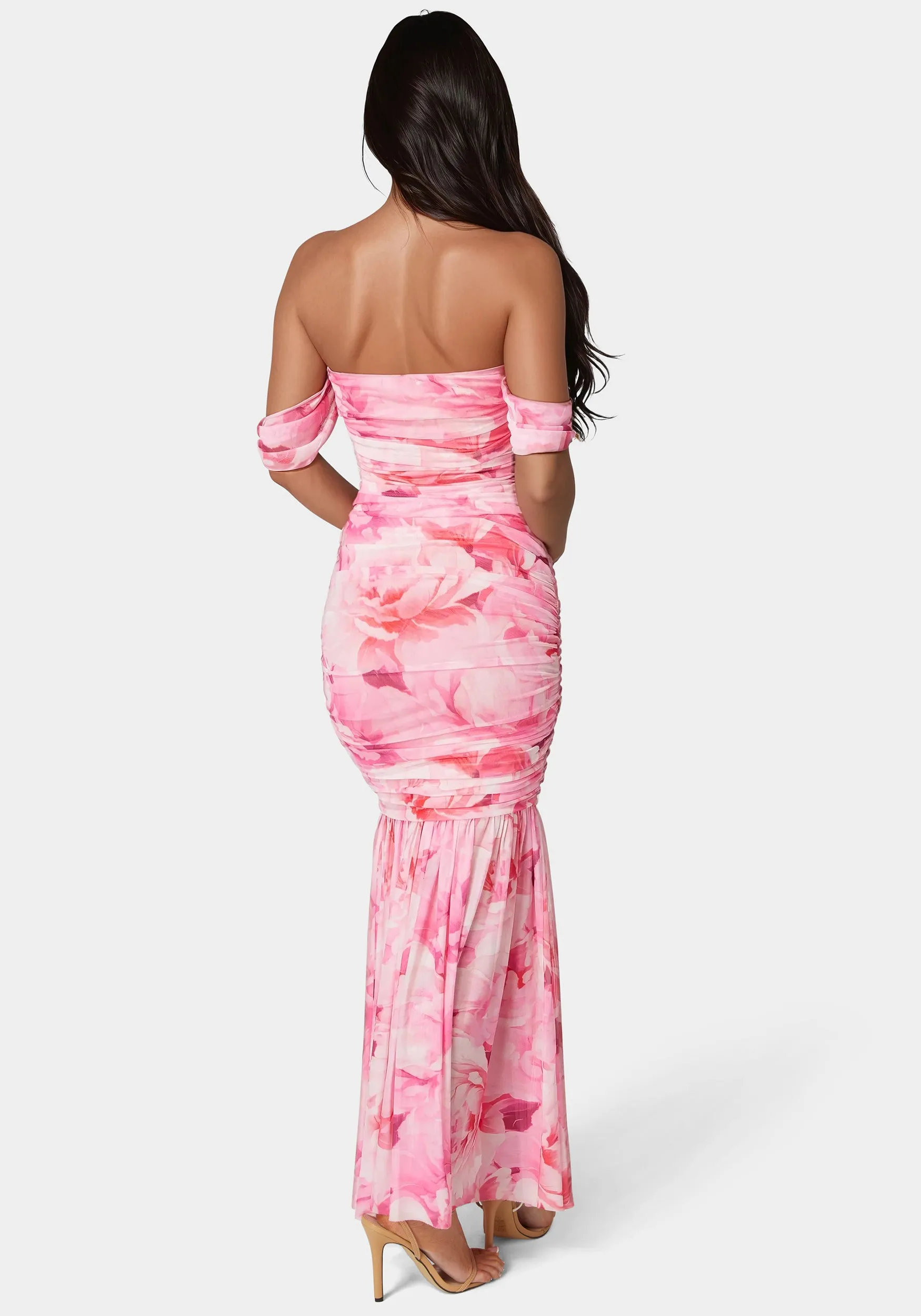 Off Shoulder Ruched Mesh Gown sold by Bebe product image thumbnail 3