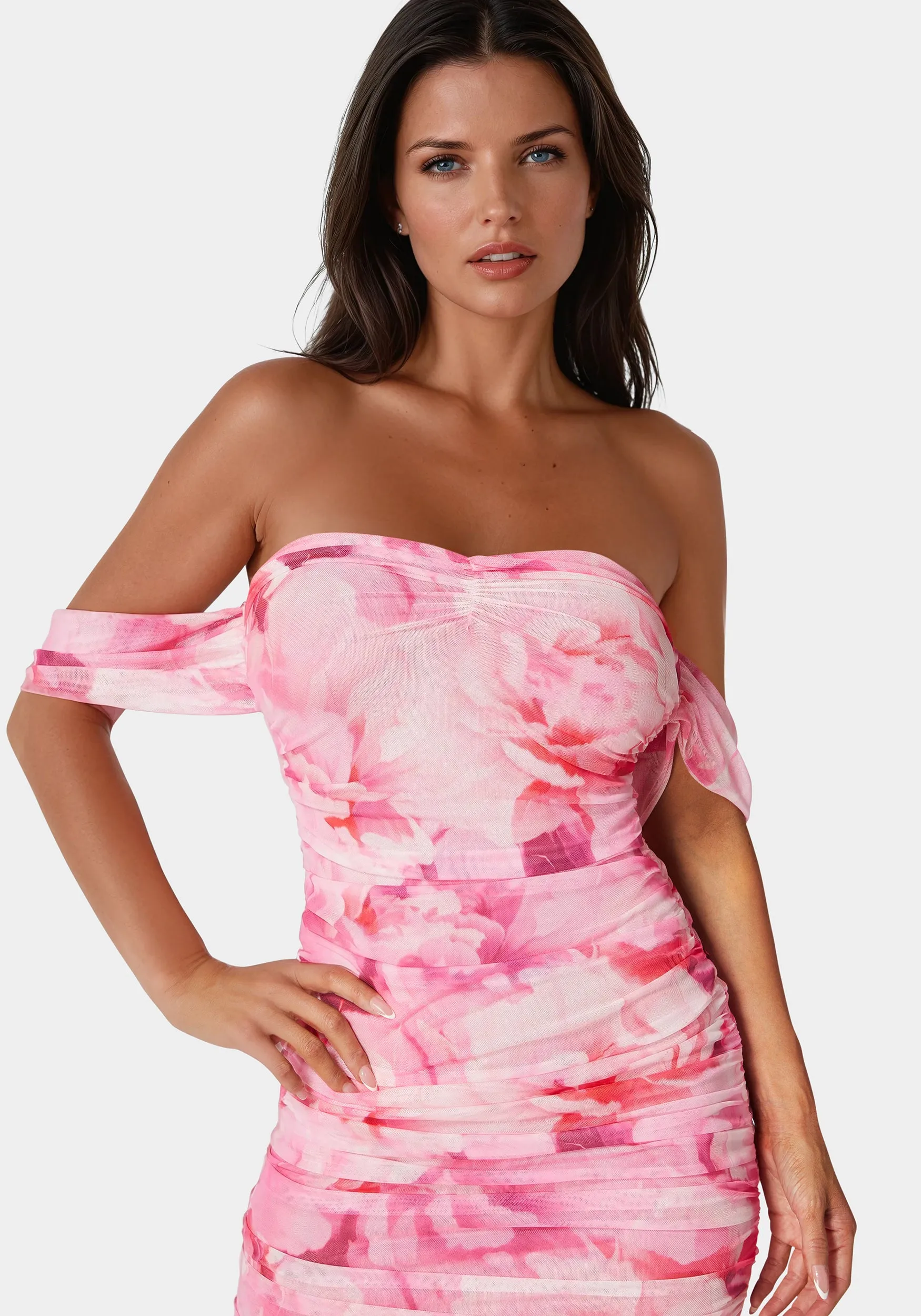 Off Shoulder Ruched Mesh Gown sold by Bebe product image thumbnail 4