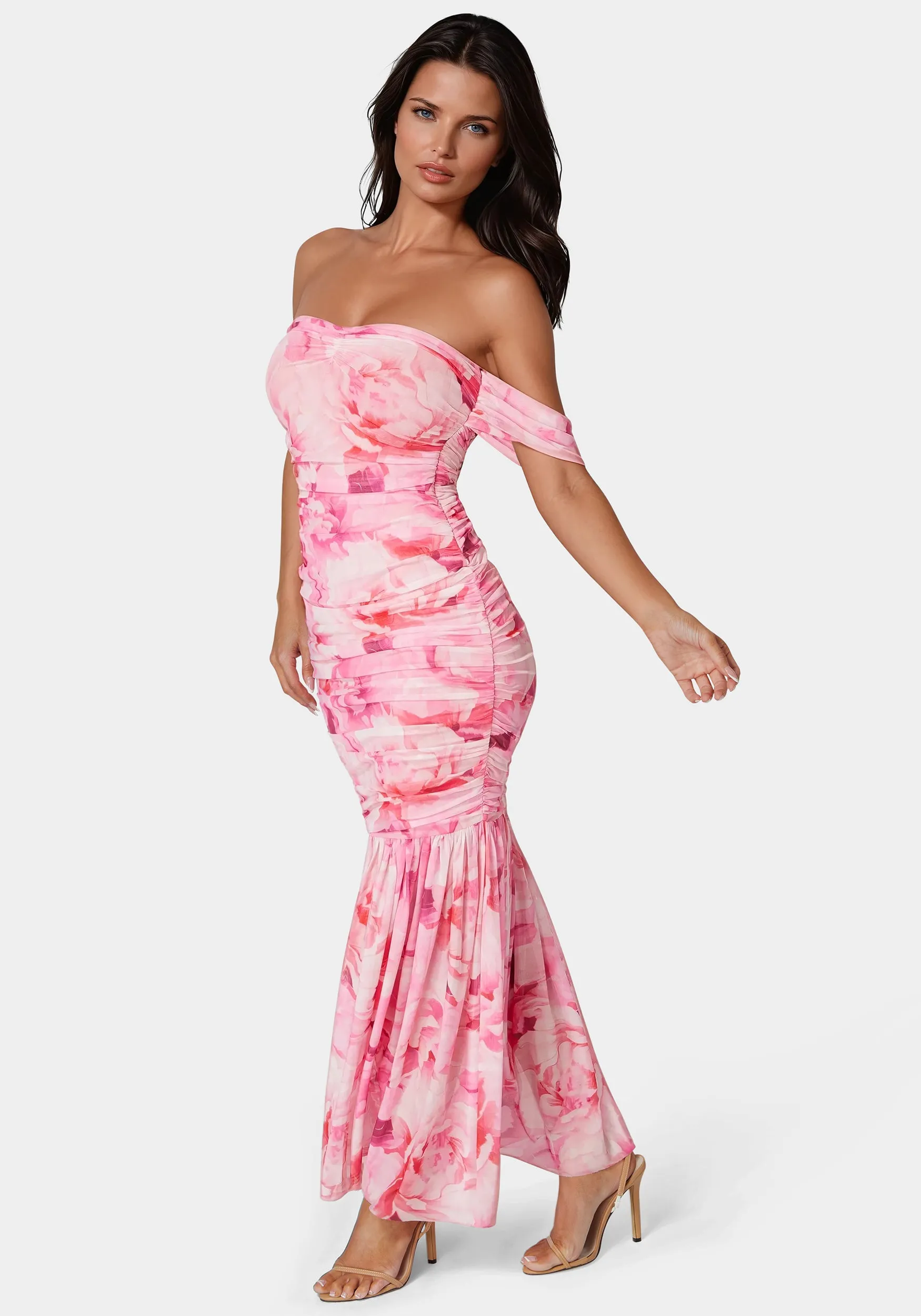 Off Shoulder Ruched Mesh Gown sold by Bebe product image thumbnail 2