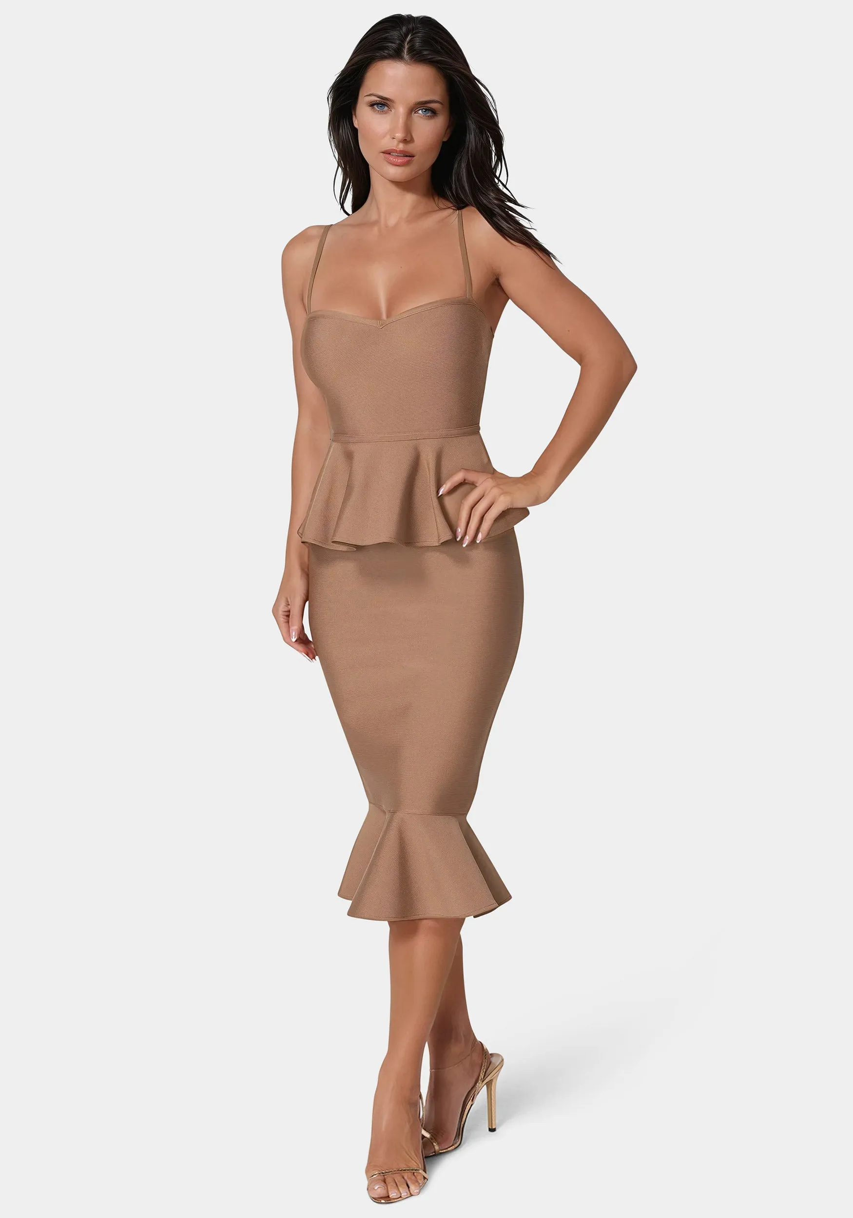 Peplum Bandage Midi Dress sold by Bebe