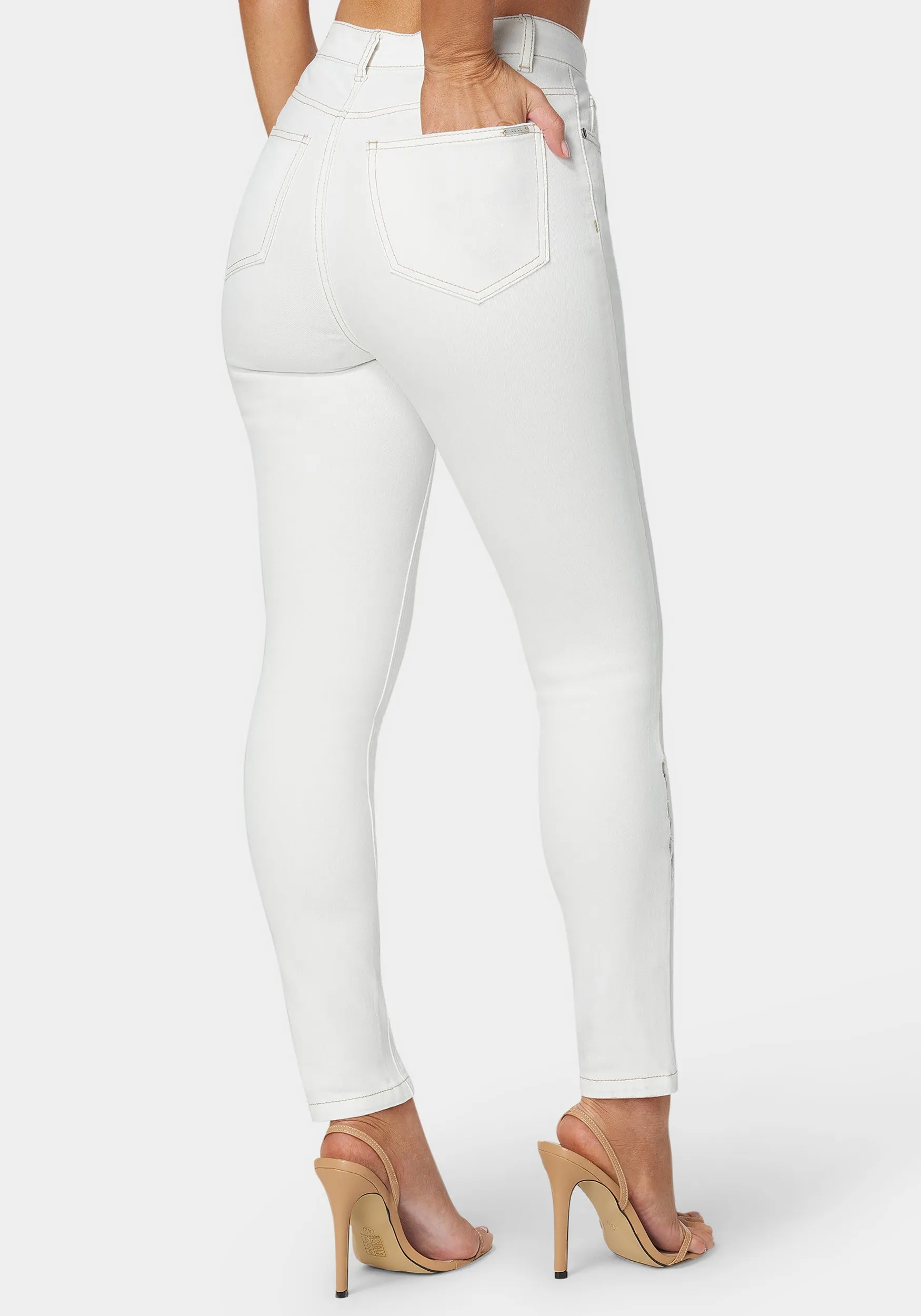 White High Waist Skinny Leg Jeans sold by Bebe product image thumbnail 3