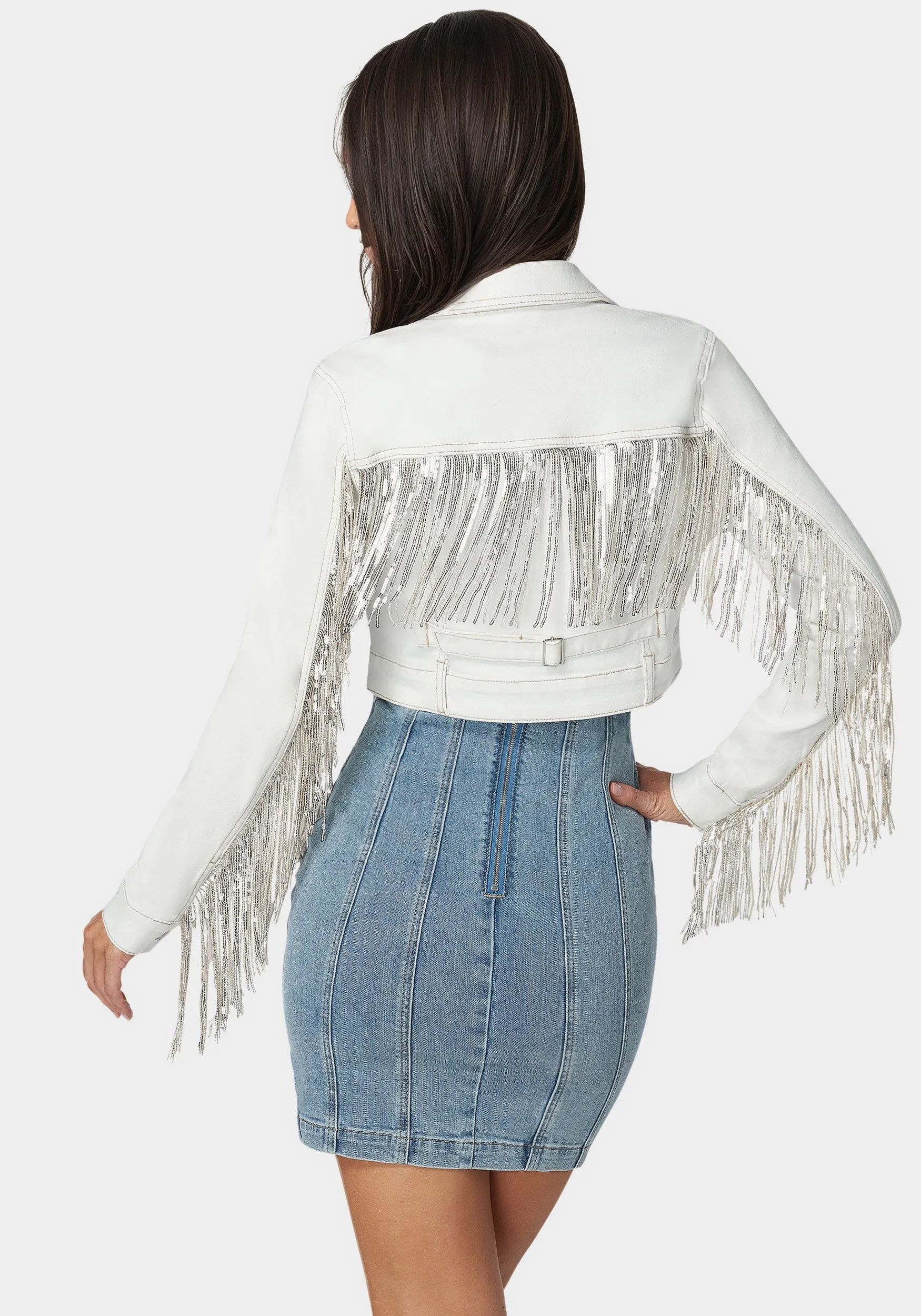 Sequin Fringe Denim Jacket sold by Bebe product image thumbnail 3
