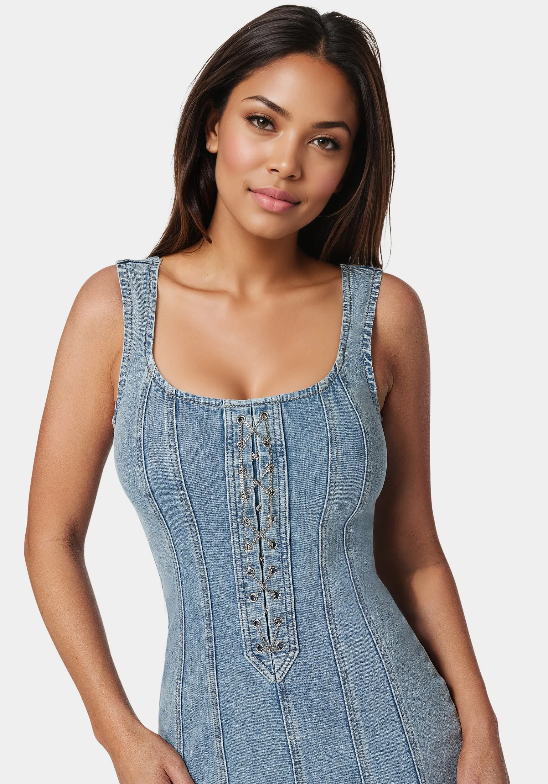 Fitted Lace Up Denim Dress sold by Bebe product image thumbnail 4