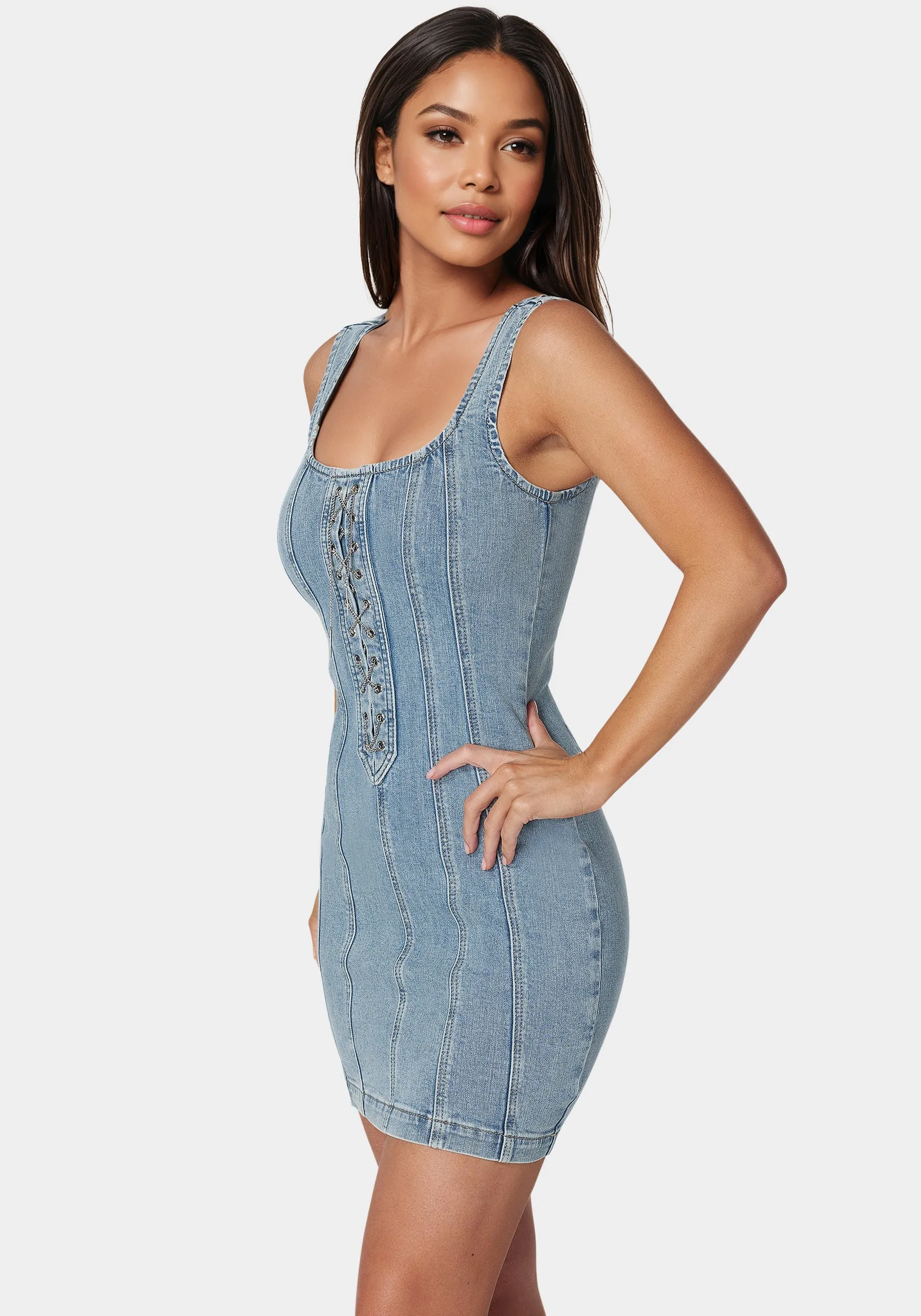 Fitted Lace Up Denim Dress sold by Bebe product image thumbnail 2