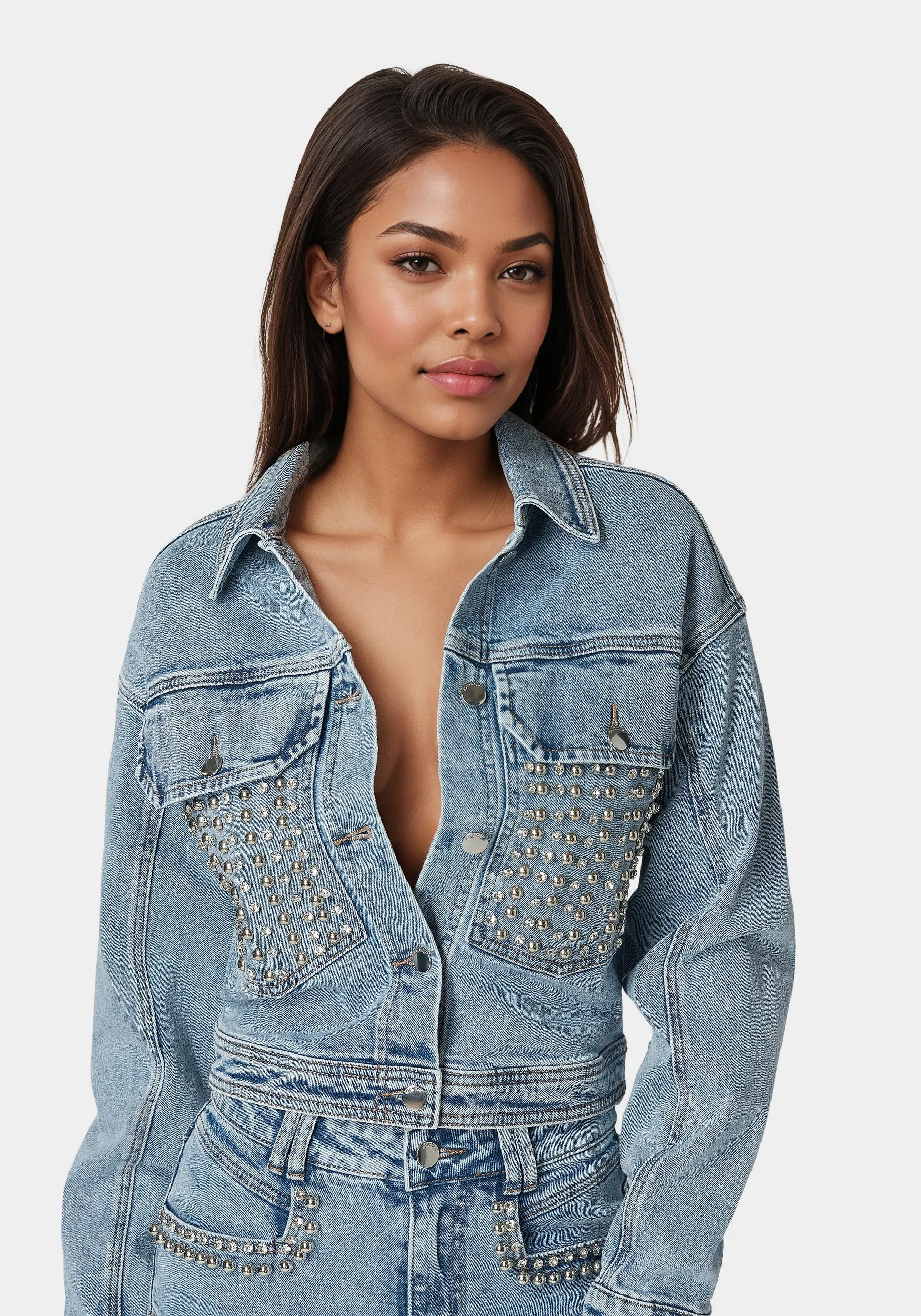 Studded Denim Jacket sold by Bebe product image thumbnail 4