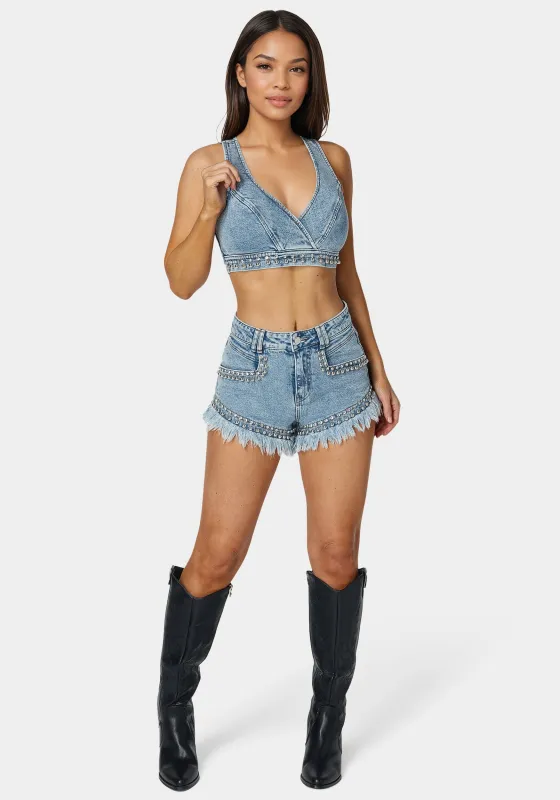 High Waist Studded Denim Short sold by Bebe