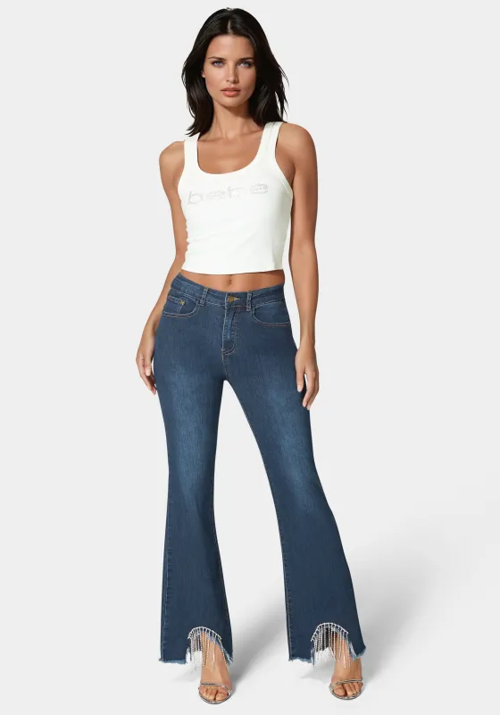 Flare Pant With Rhinestone Fringe sold by Bebe