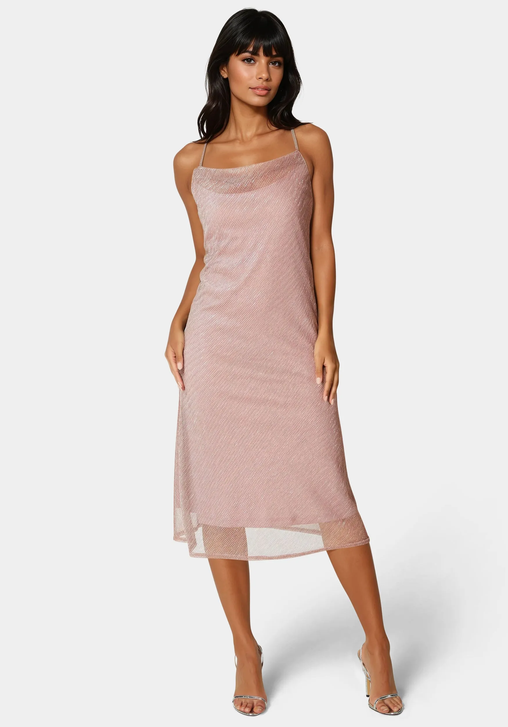 Pleated Cowl Neck Midi Dress sold by Bebe