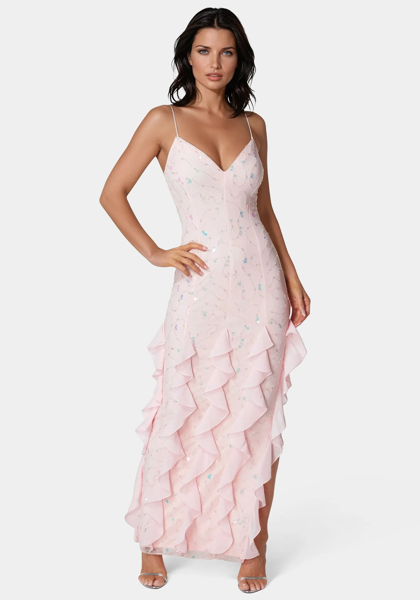 Cascade Beaded Mesh Gown sold by Bebe
