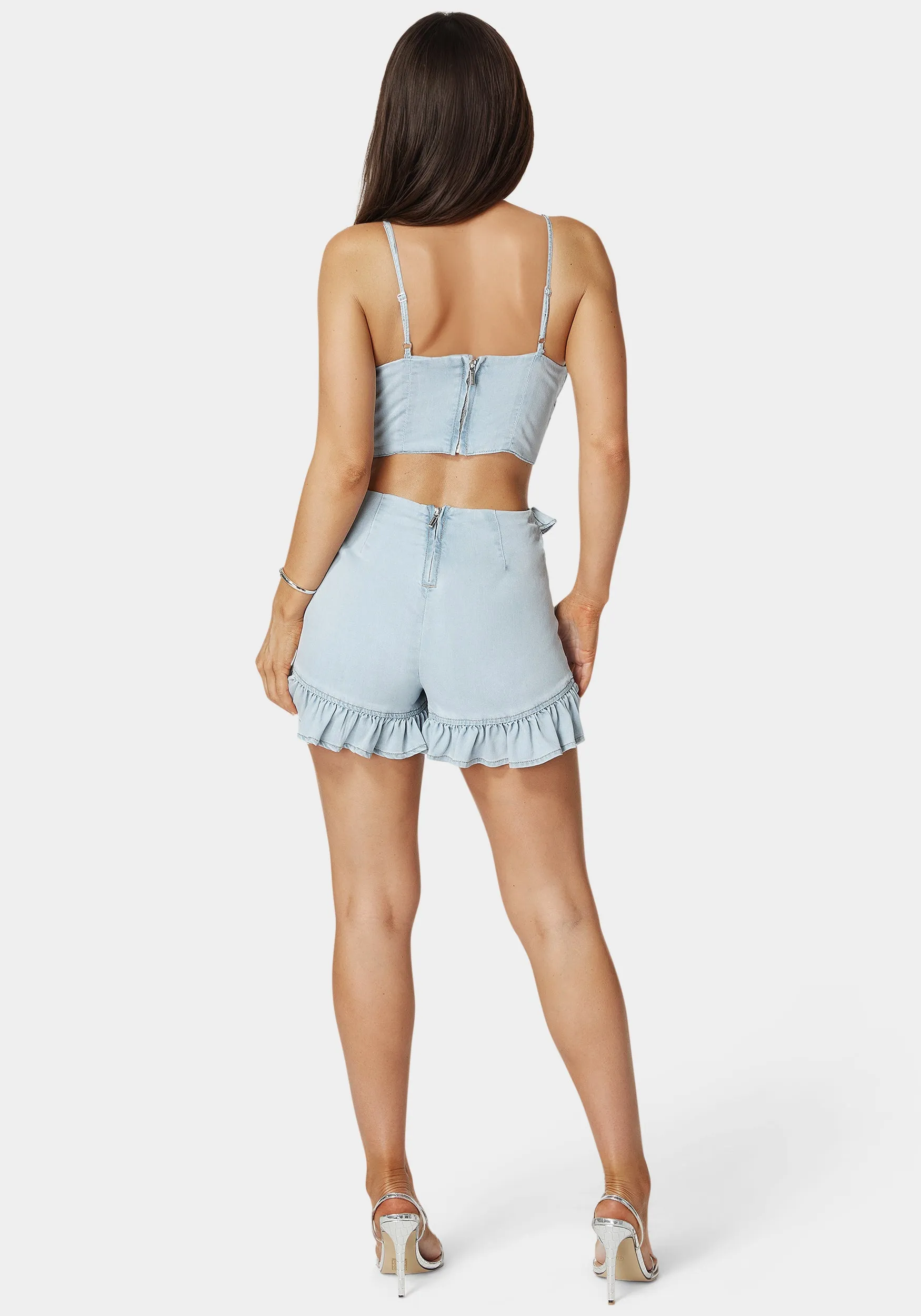 Ruffled V Neck Denim Romper sold by Bebe product image thumbnail 4