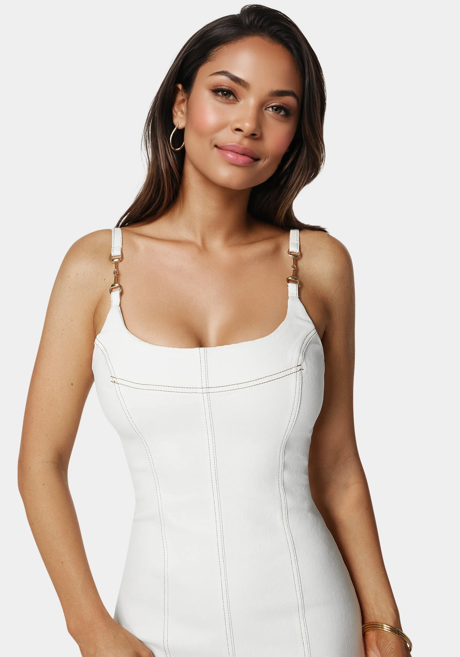 White Fitted Denim Dress sold by Bebe product image thumbnail 3