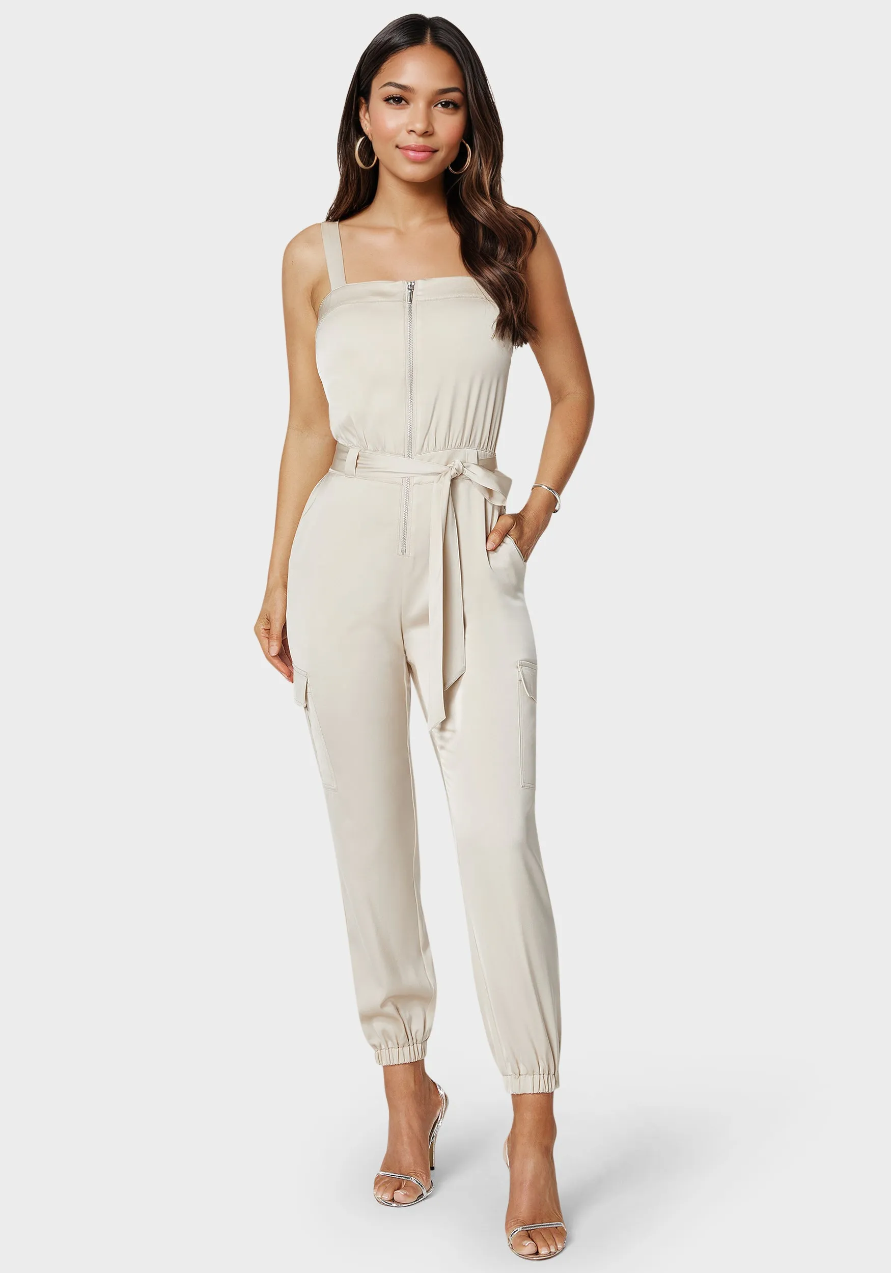 Zip Front Jogger Jumpsuit sold by Bebe