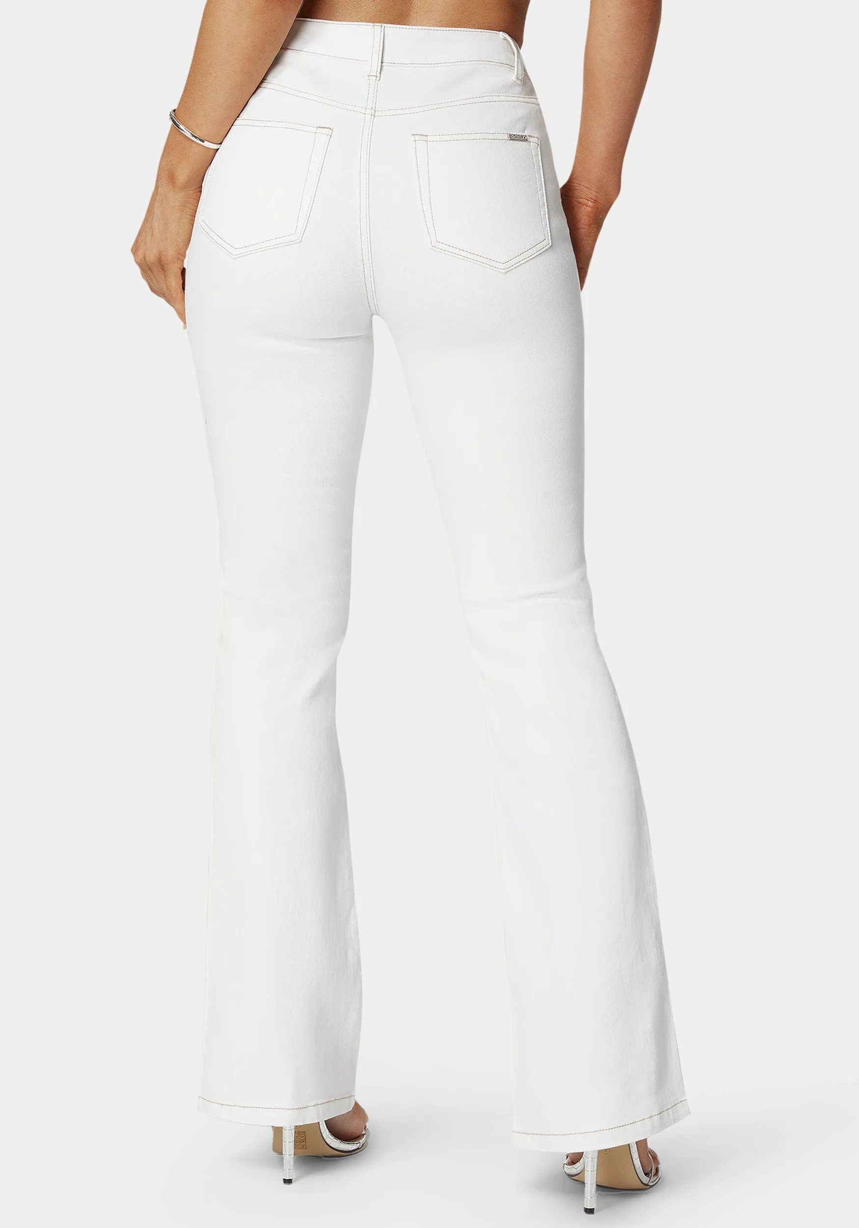 White High Waist Embellished Flared Leg Jeans sold by Bebe product image thumbnail 4