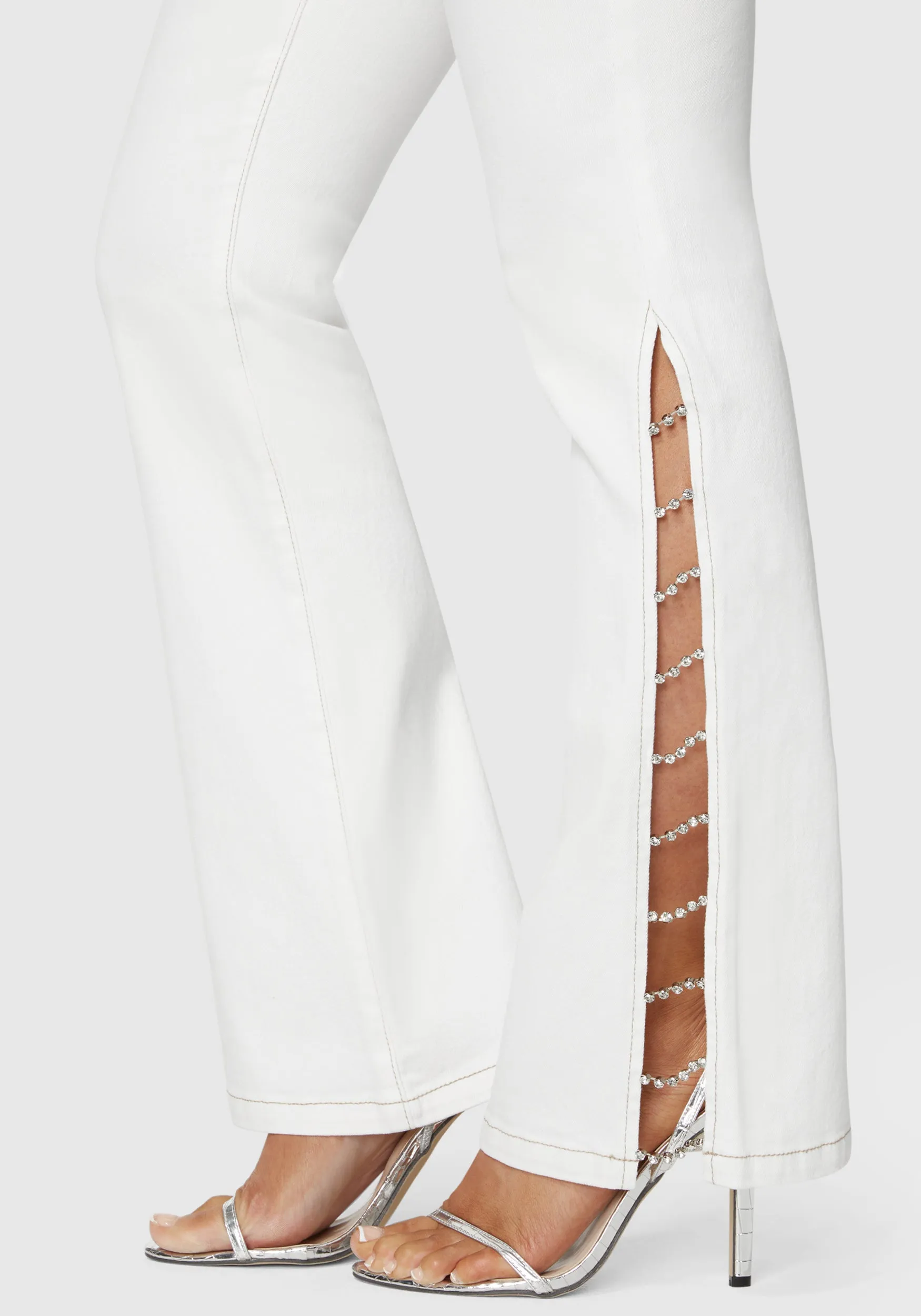 White High Waist Embellished Flared Leg Jeans sold by Bebe product image thumbnail 3
