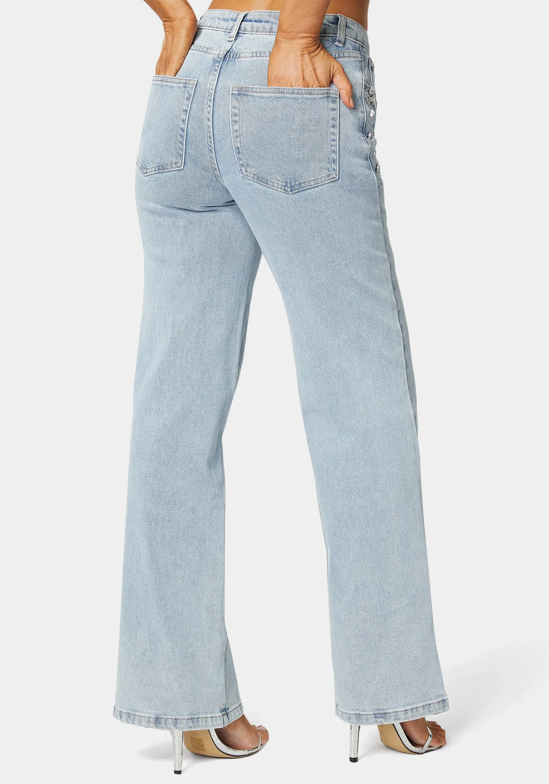 High Waist Embellished Wide Leg Jeans sold by Bebe product image thumbnail 4
