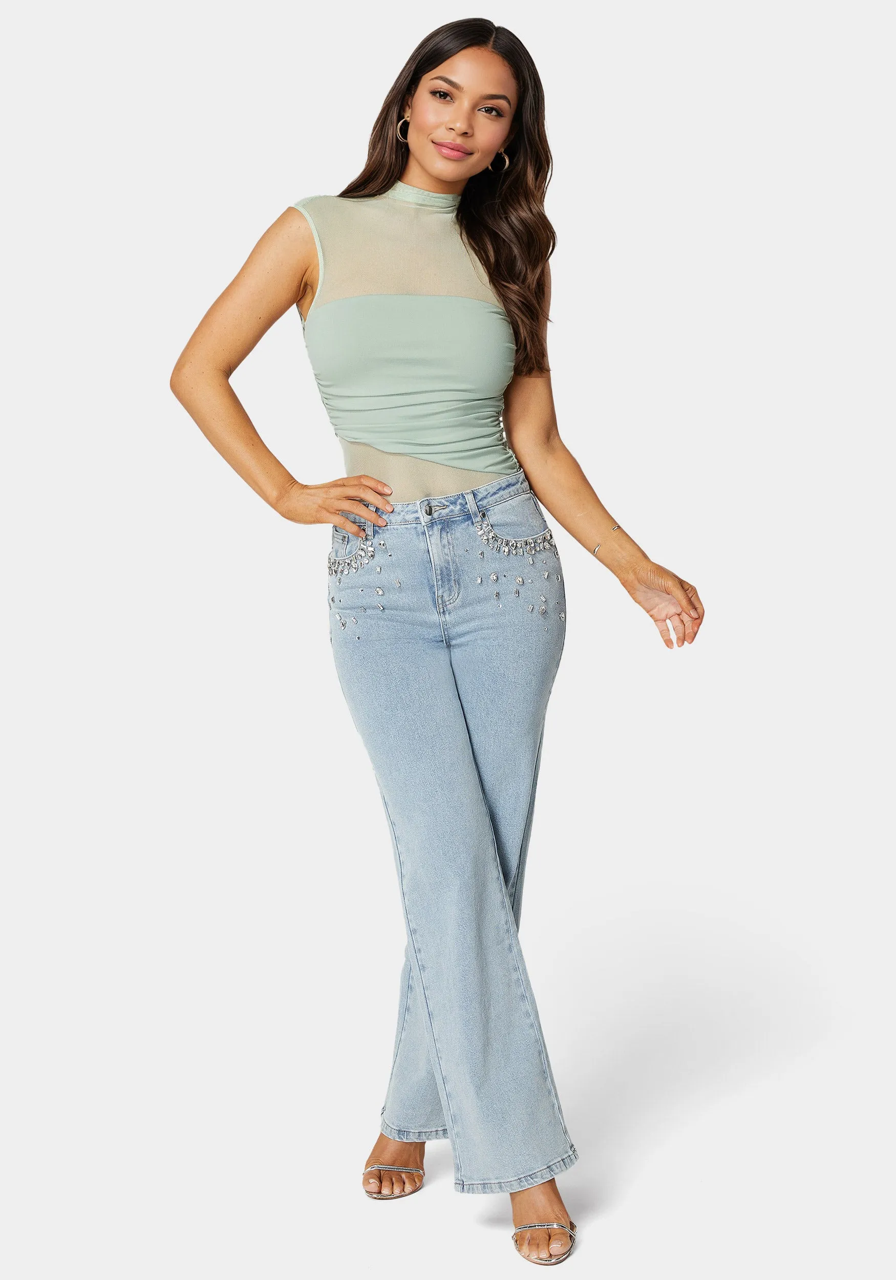 High Waist Embellished Wide Leg Jeans sold by Bebe product image thumbnail 2