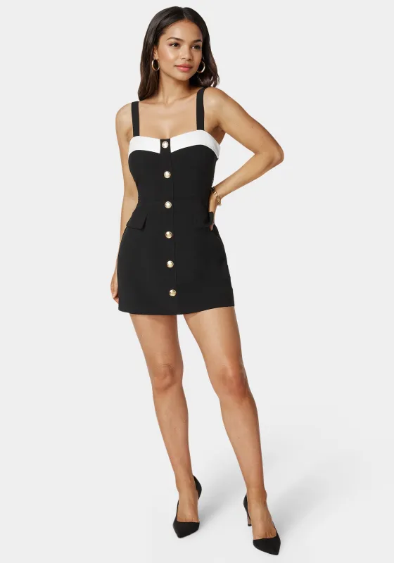 Woven Twill Button Down Bustier Romper sold by Bebe