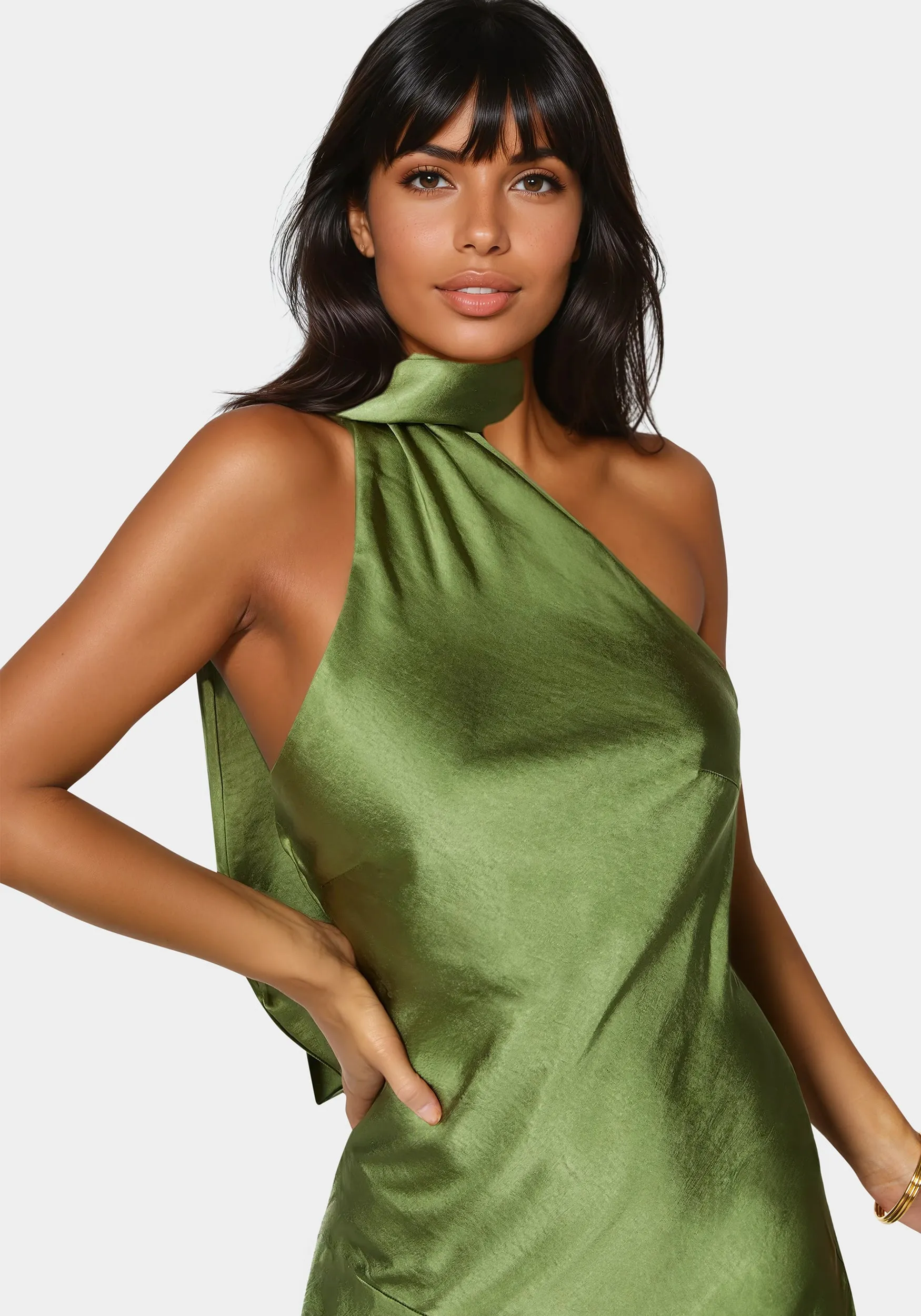 Sash Neck One Shoulder Satin Midi Dress sold by Bebe product image thumbnail 3