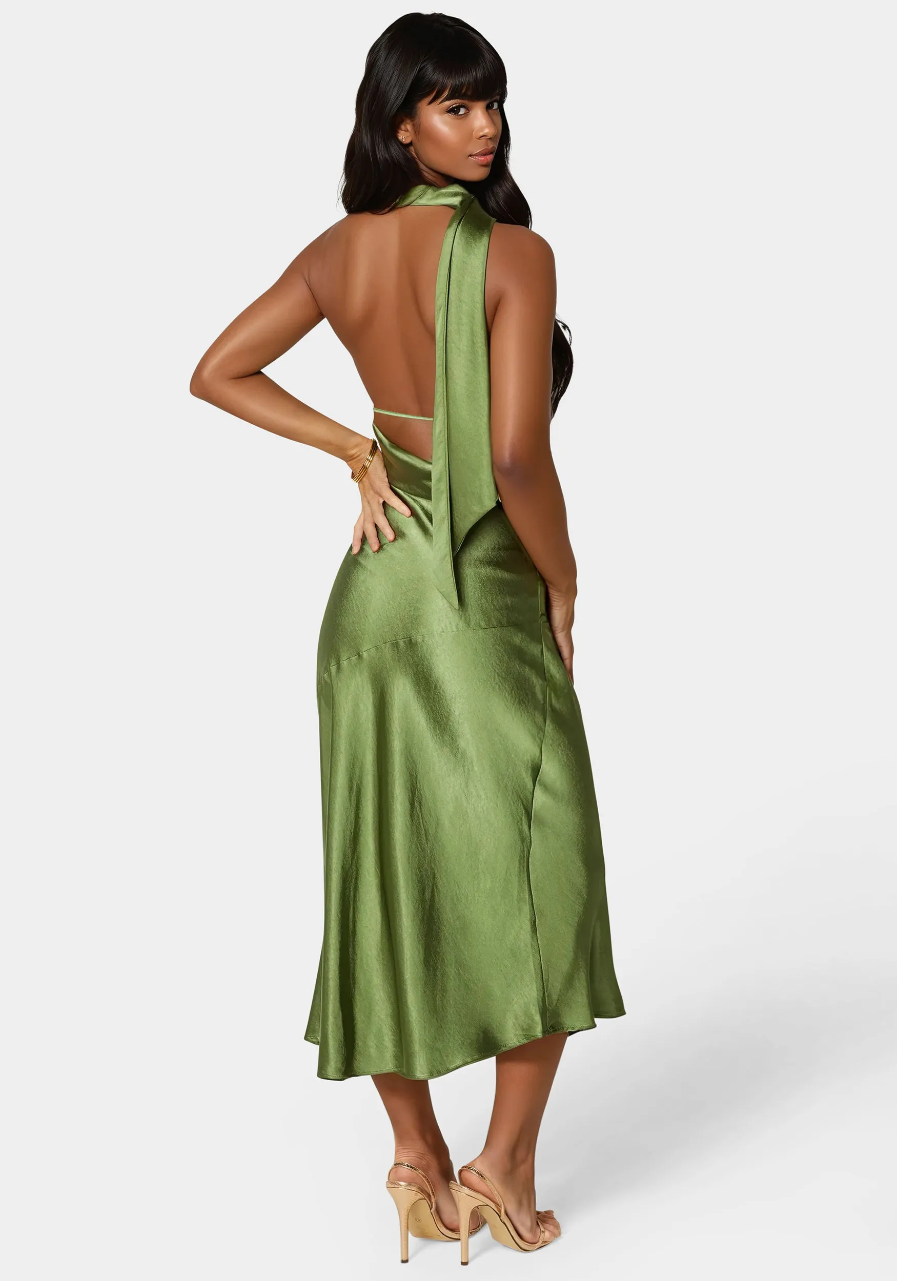 Sash Neck One Shoulder Satin Midi Dress sold by Bebe product image thumbnail 4
