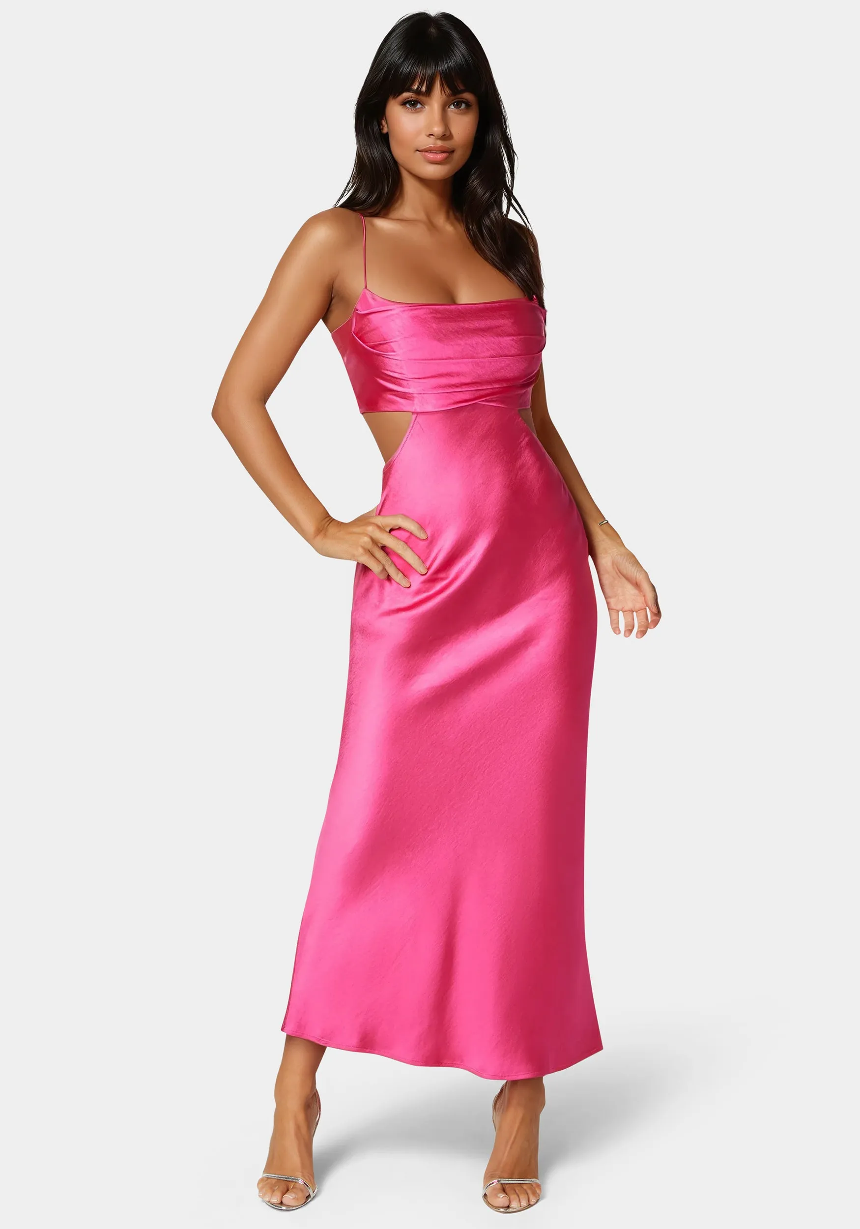 Open Back Cut Out Midi Slip Dress sold by Bebe