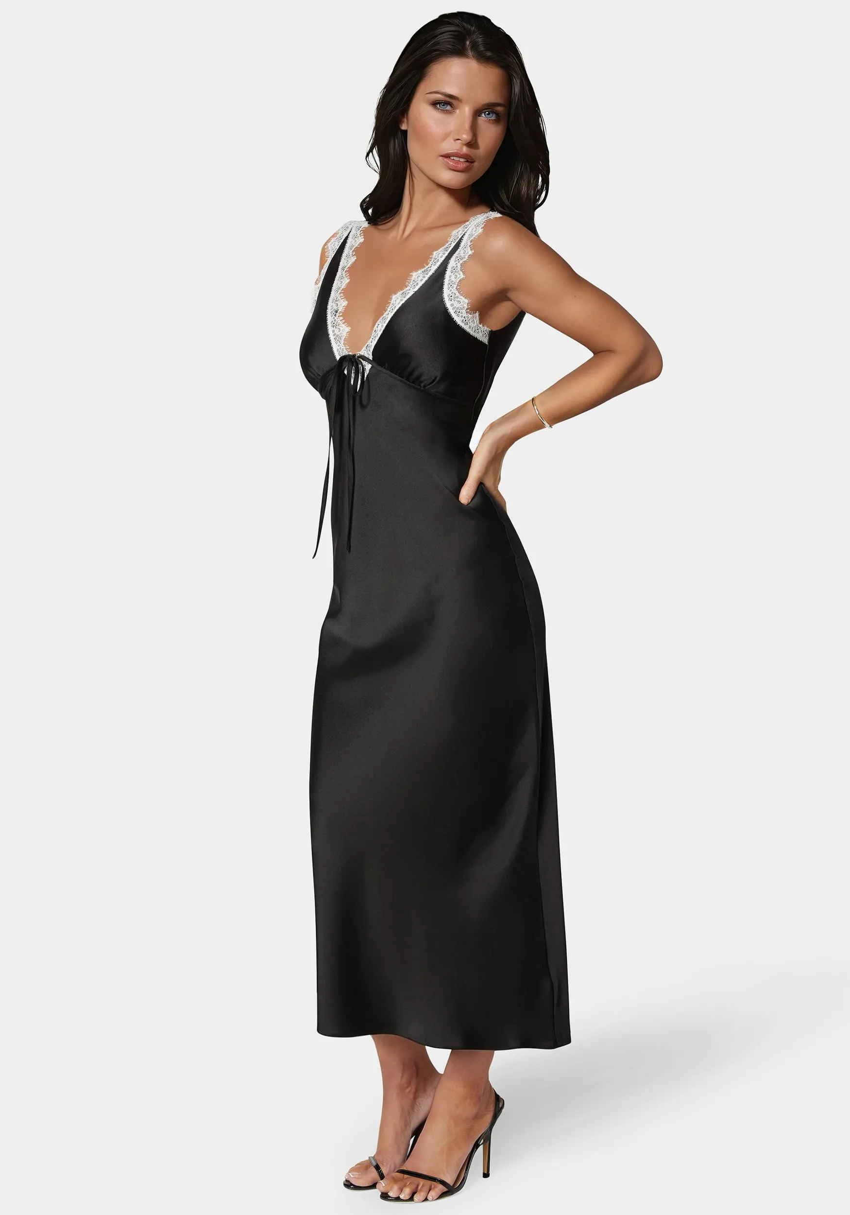 Lace Detail Satin Slip Dress sold by Bebe product image thumbnail 2