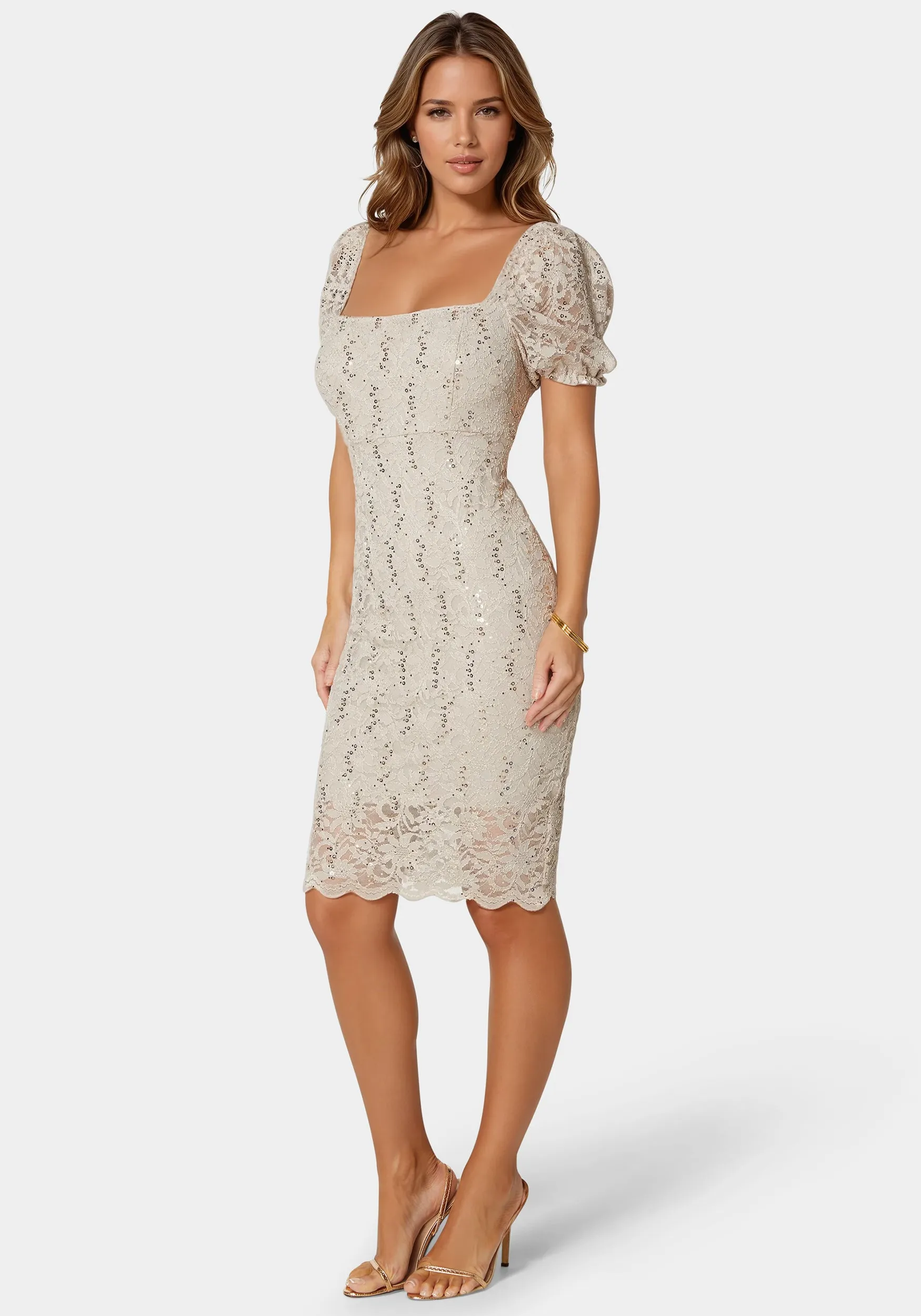 Lace Slim Dress With Puff Sleeves sold by Bebe product image thumbnail 2