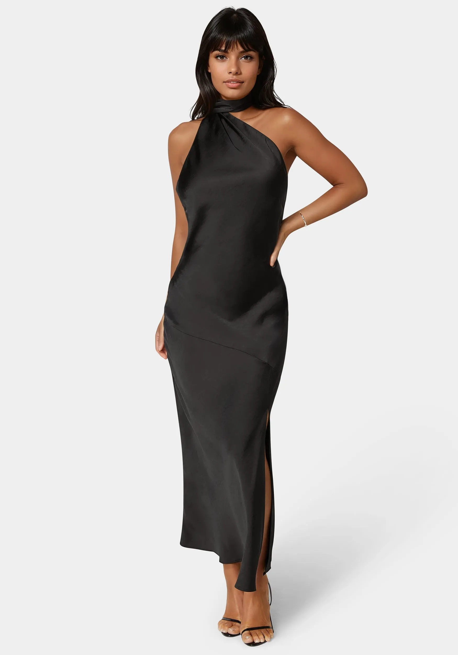 Sash Neck One Shoulder Satin Midi Dress sold by Bebe product image thumbnail 5