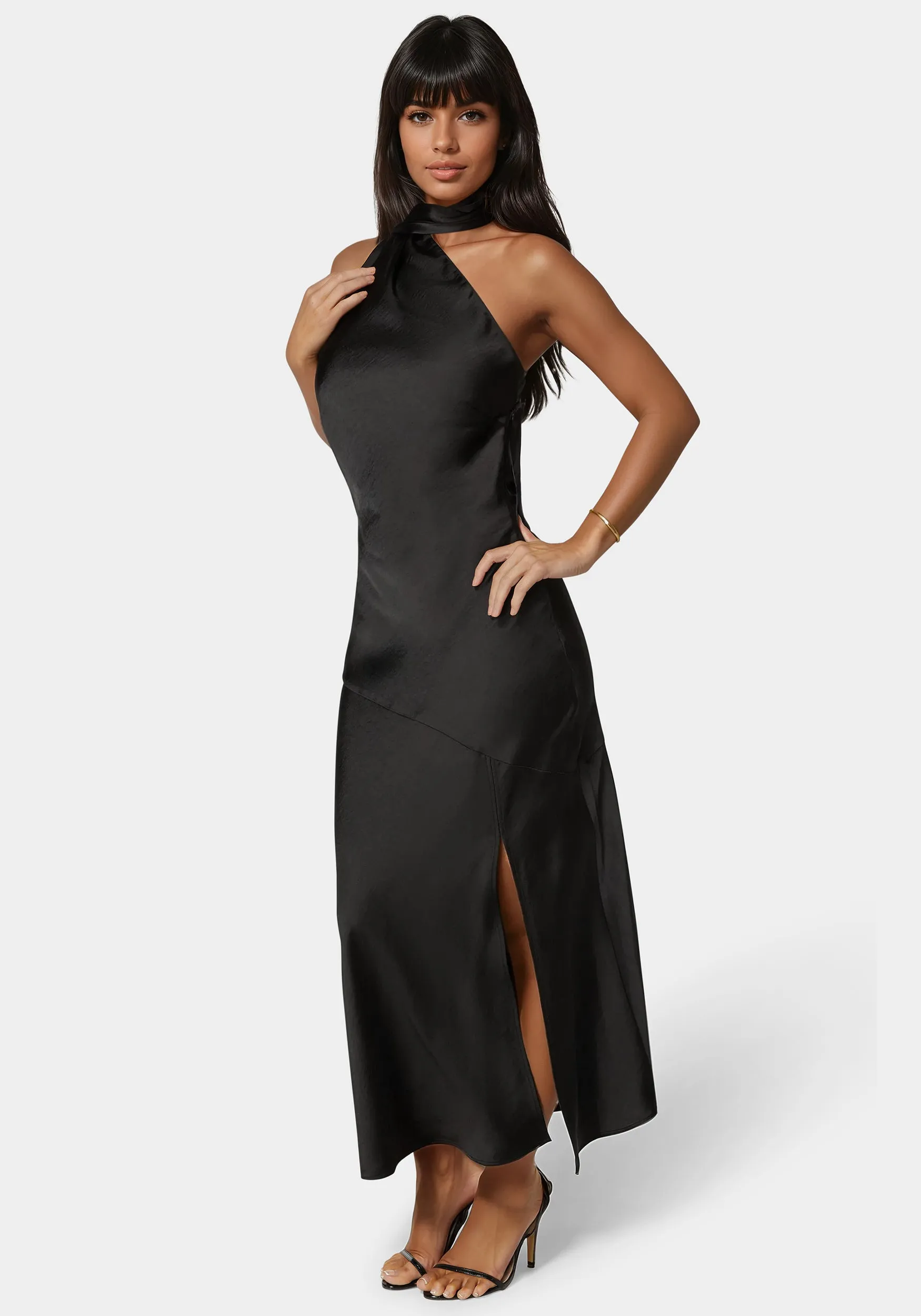 Sash Neck One Shoulder Satin Midi Dress sold by Bebe product image thumbnail 2