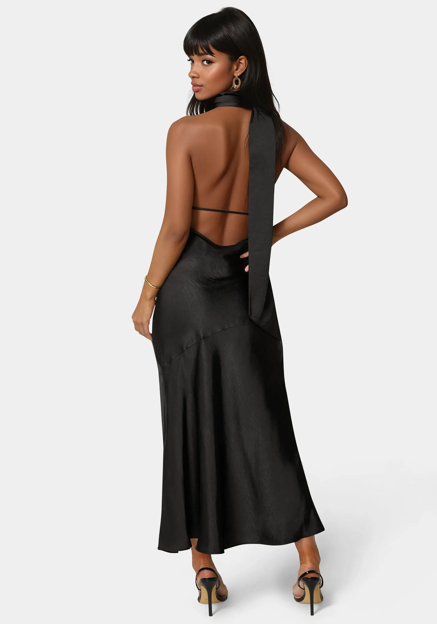 Sash Neck One Shoulder Satin Midi Dress sold by Bebe product image thumbnail 3