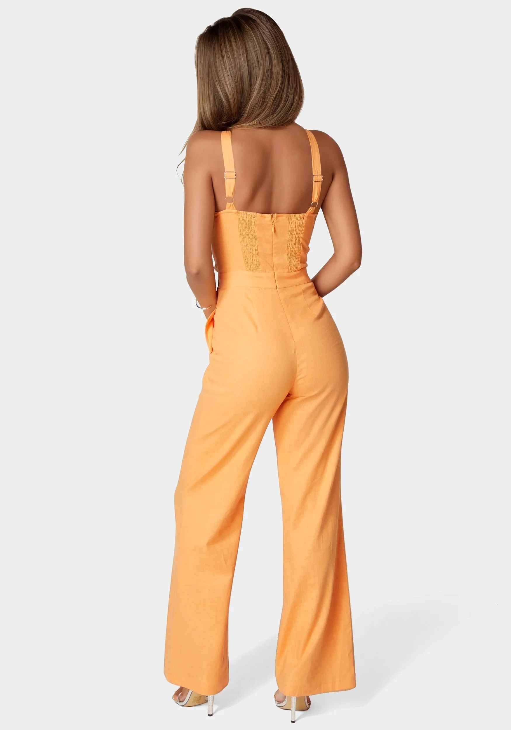 Linen Front Knot Palazzo Leg Jumpsuit sold by Bebe product image thumbnail 4