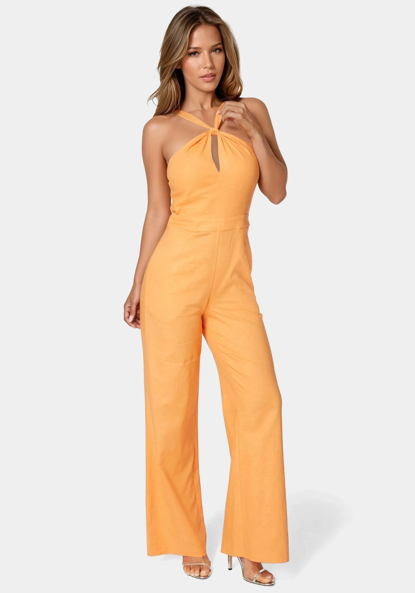 Linen Front Knot Palazzo Leg Jumpsuit sold by Bebe