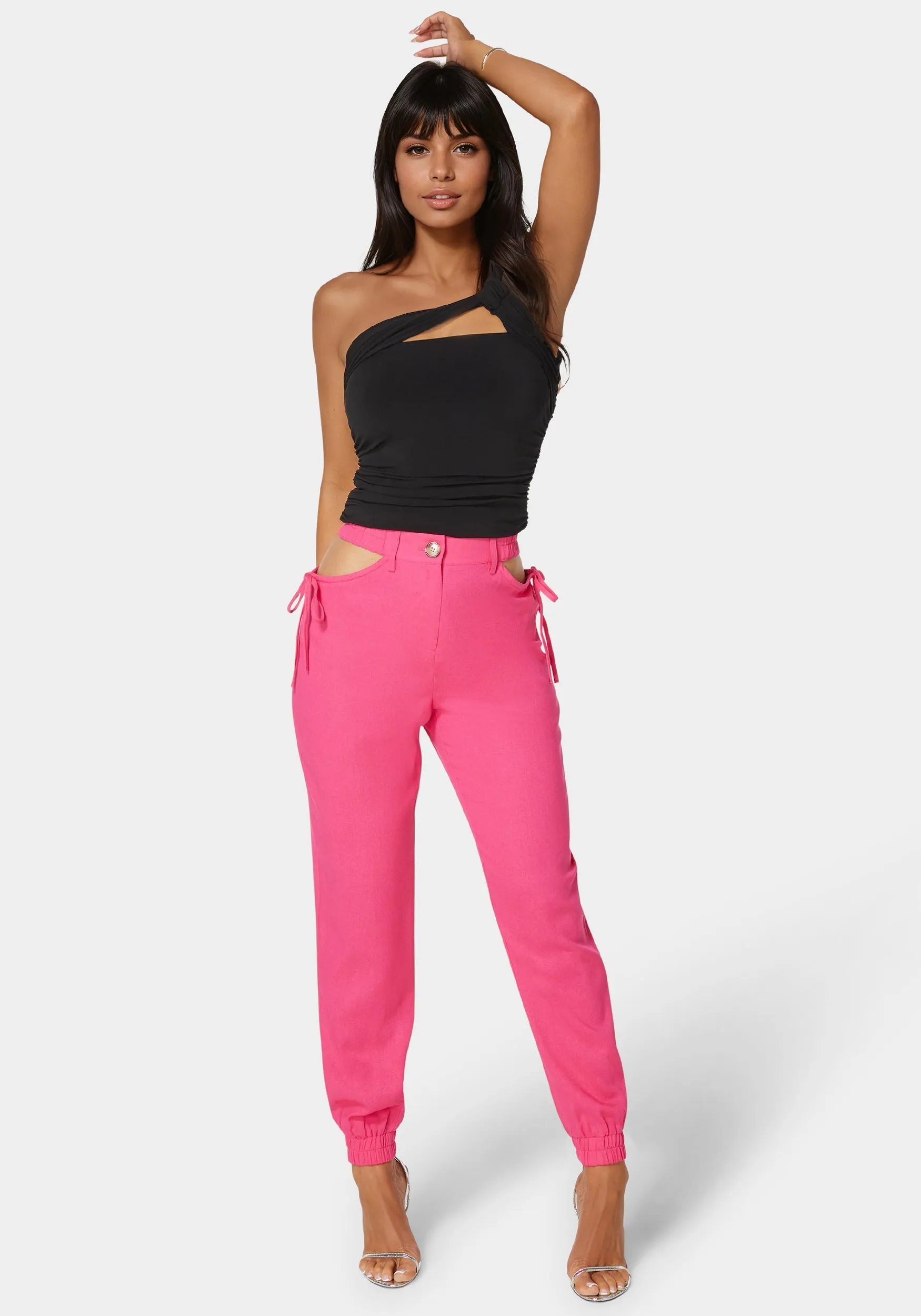 High Waisted Cutout Linen Jogger sold by Bebe product image thumbnail 2