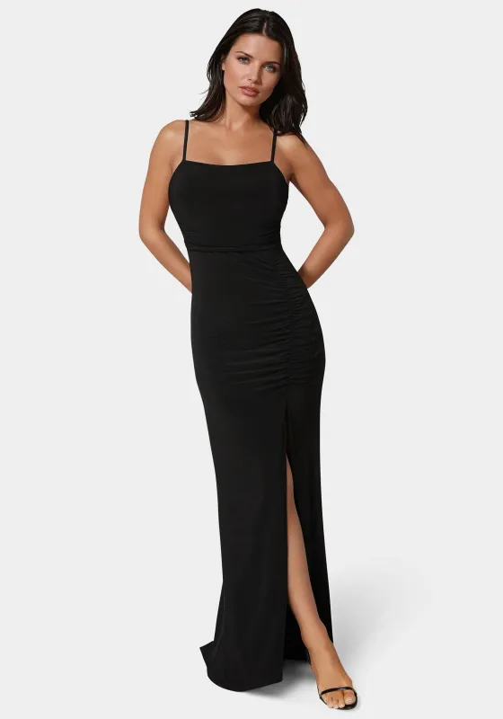 Ruched High Slit Maxi Dress sold by Bebe