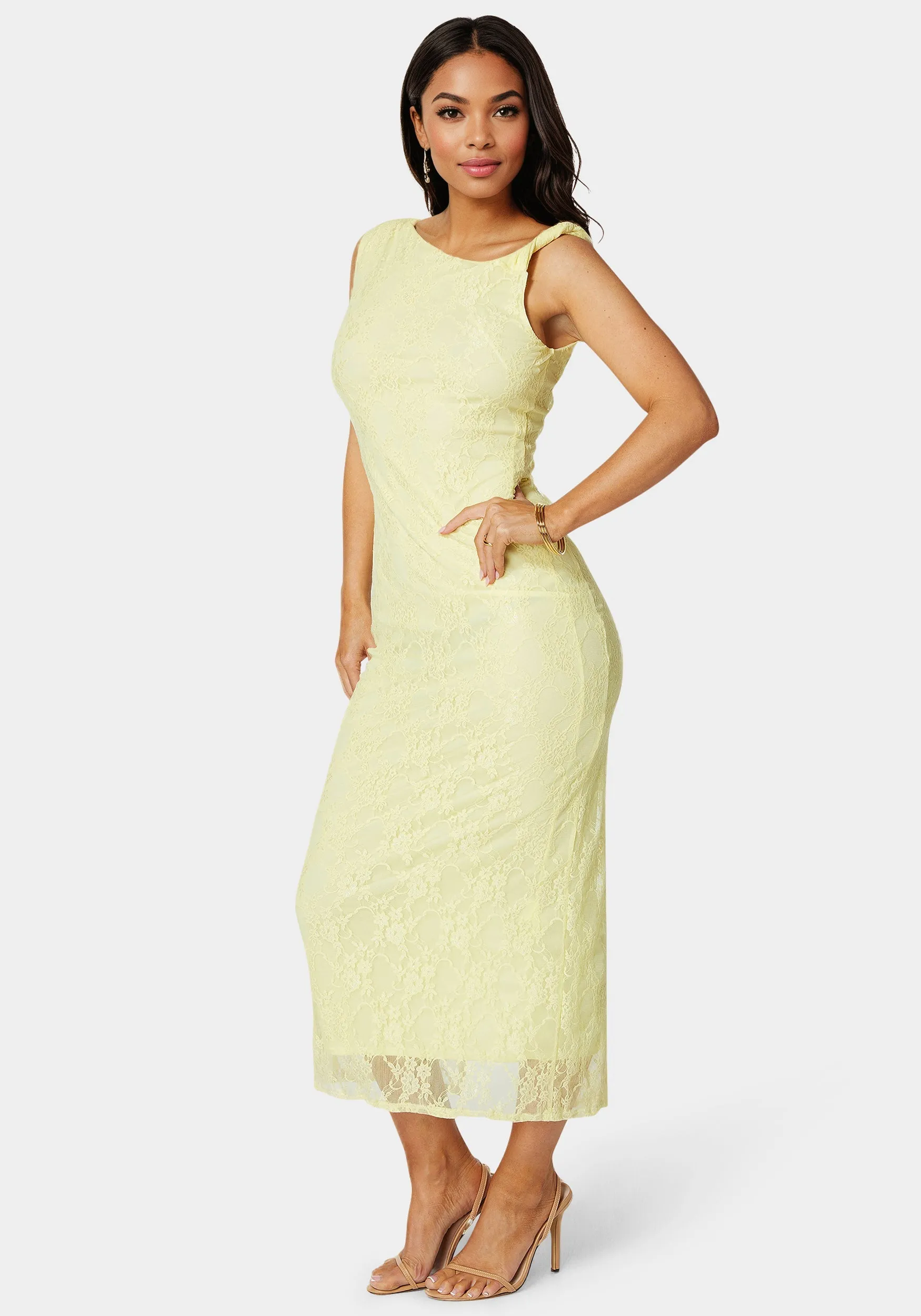 Twist Sleeve Lace Midi Dress sold by Bebe product image thumbnail 2