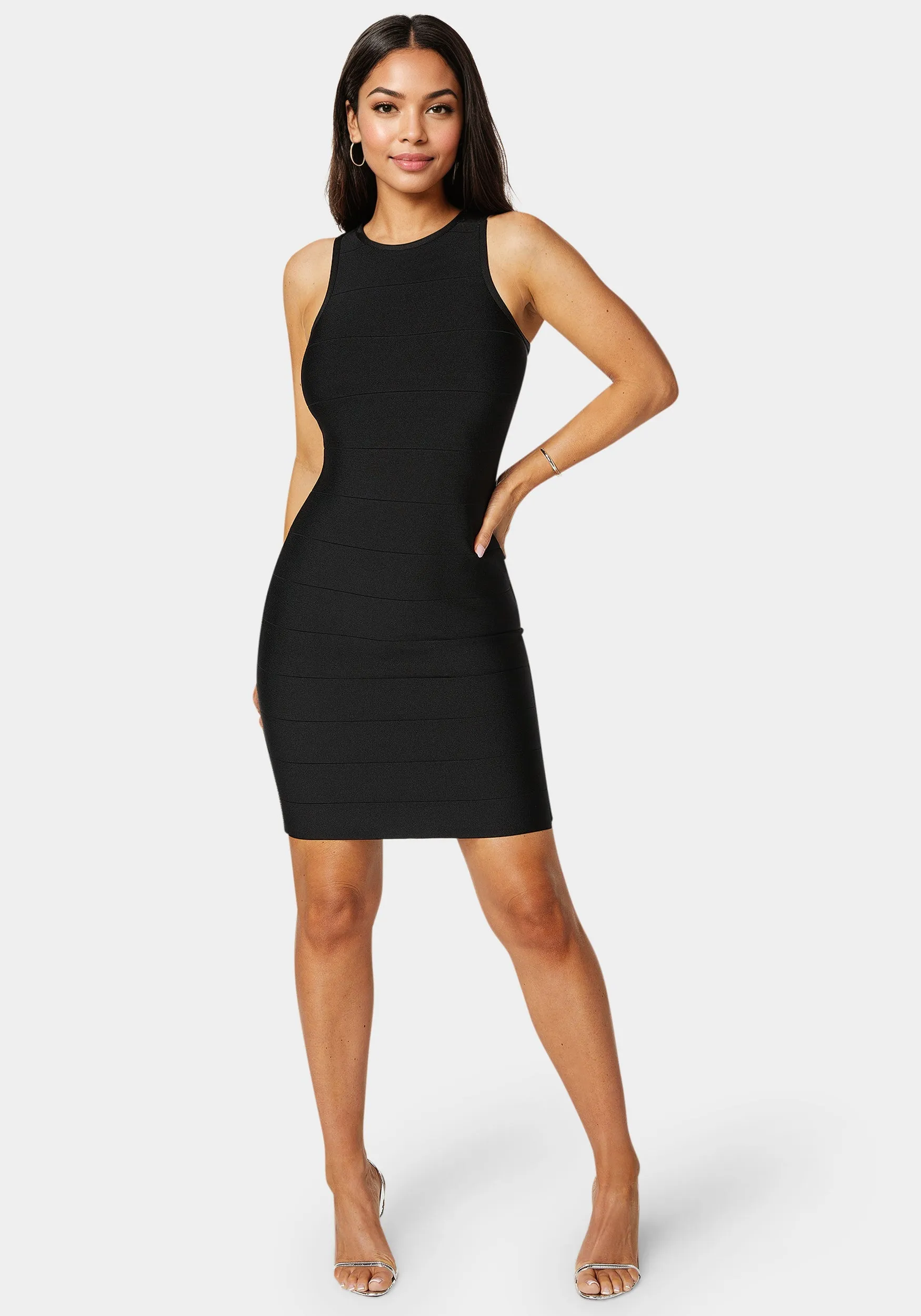 Racer Neck Bandage Short Dress sold by Bebe