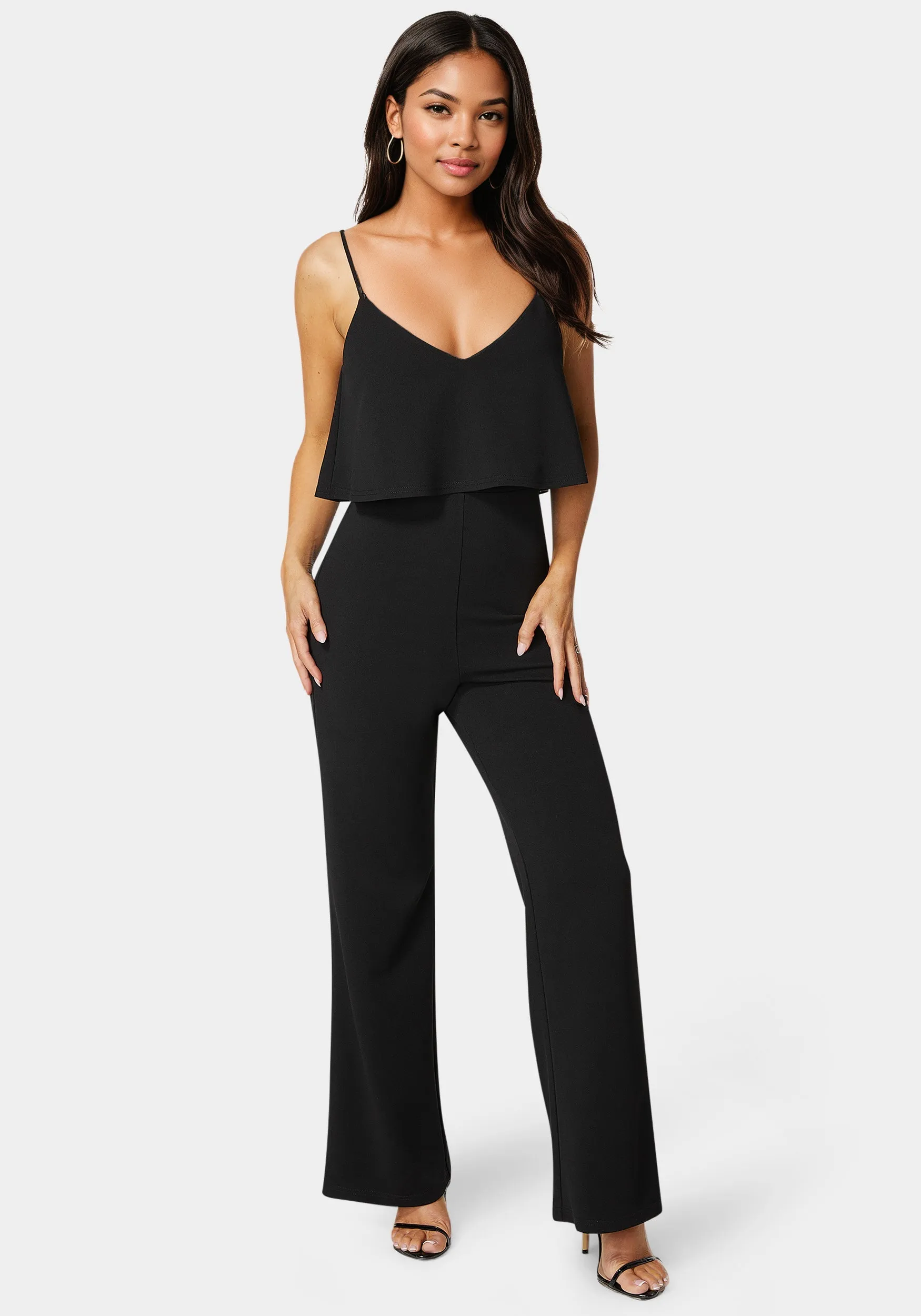 Ruffle Wide Leg Jumpsuit sold by Bebe