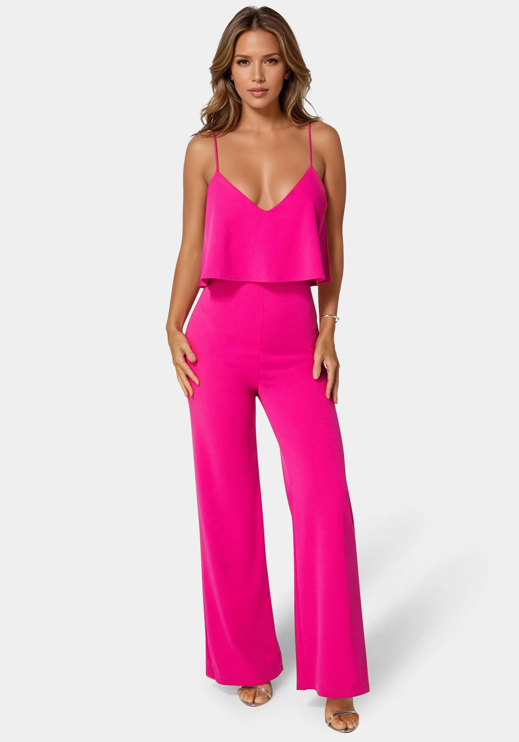 Ruffle Wide Leg Jumpsuit sold by Bebe