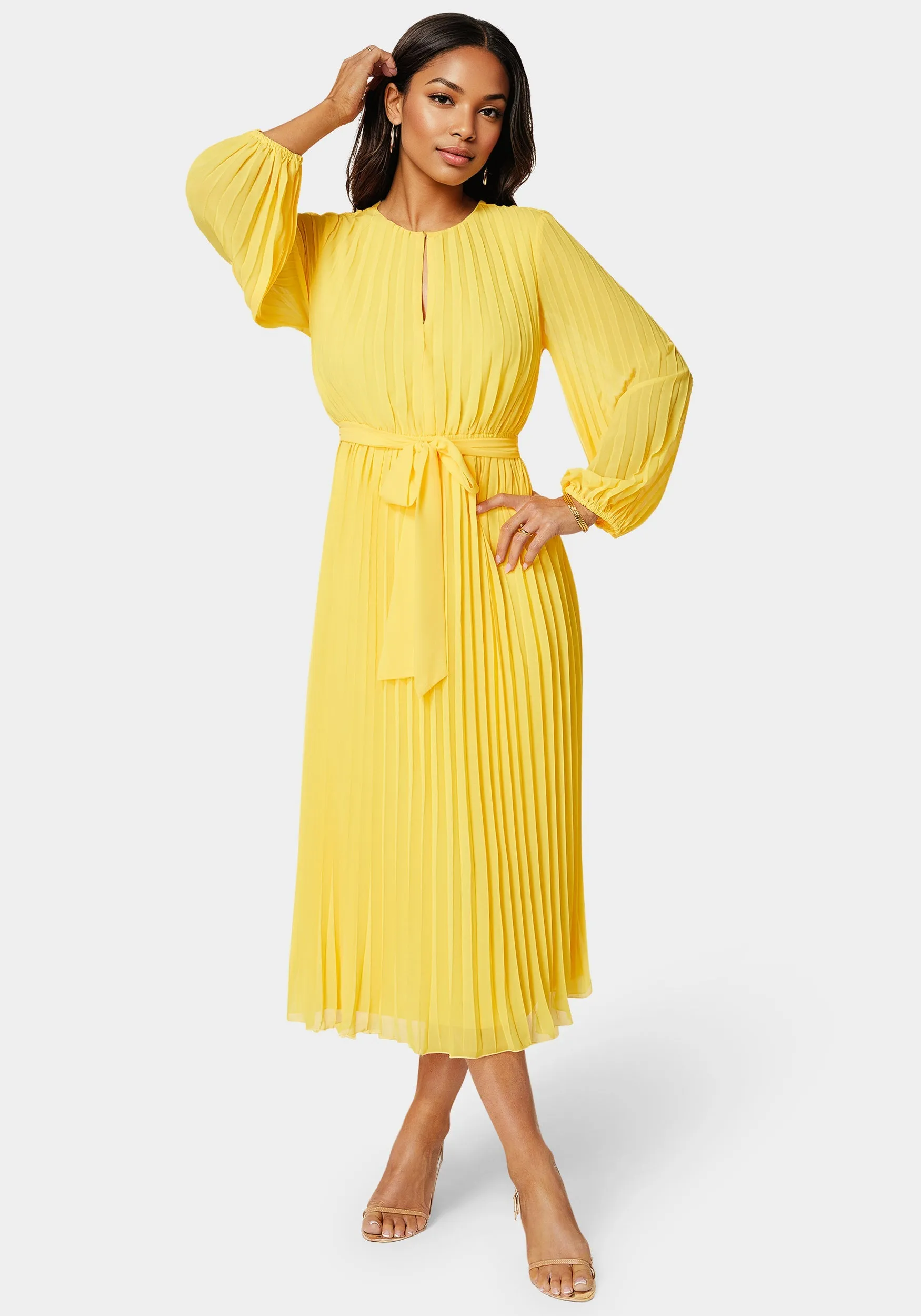 Pleated Gown With Long Sleeves sold by Bebe