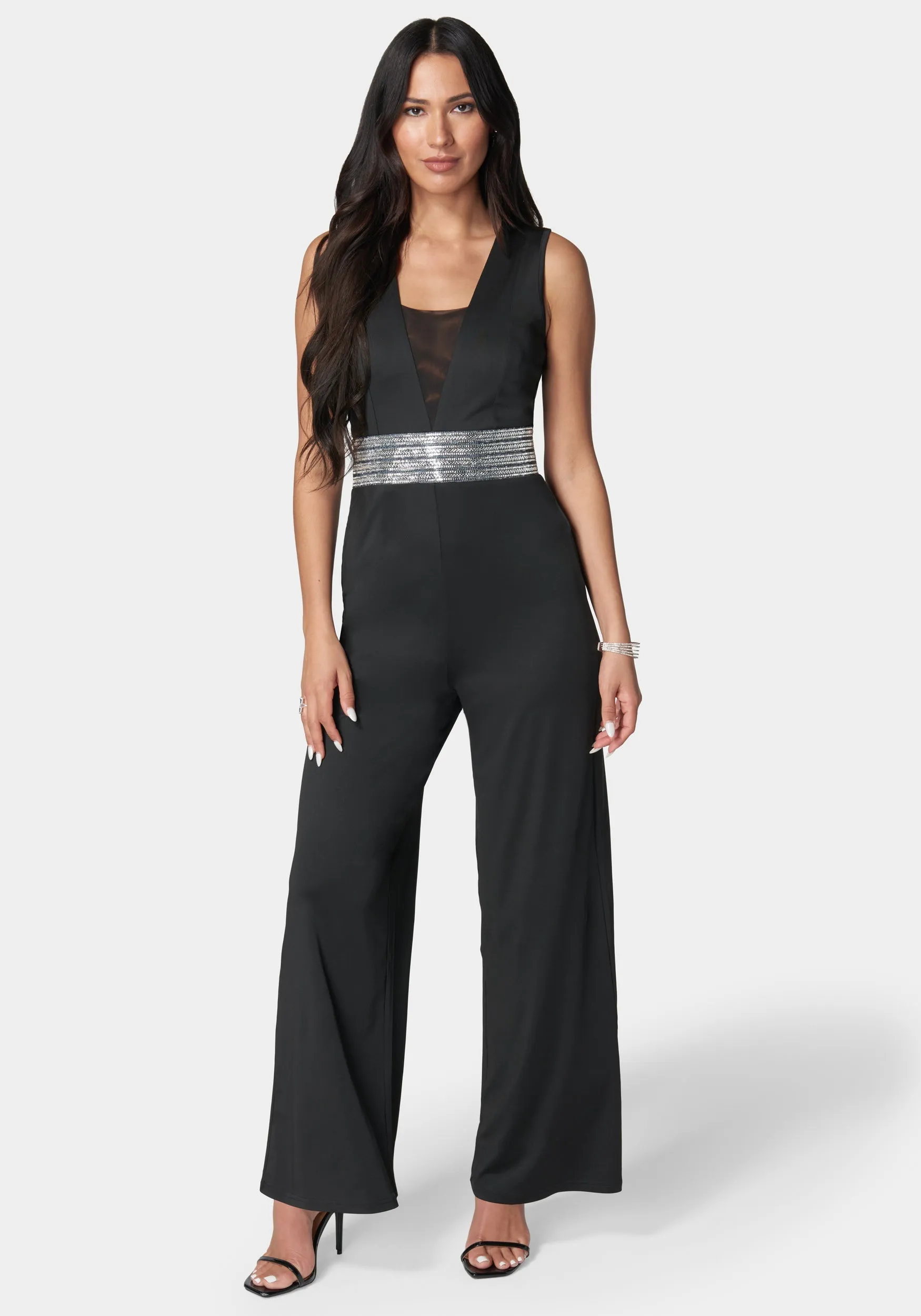Embellished Wide Leg Jumpsuit sold by Bebe