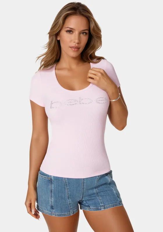 Bebe Logo Short Sleeve Round Neck Rib Top sold by Bebe