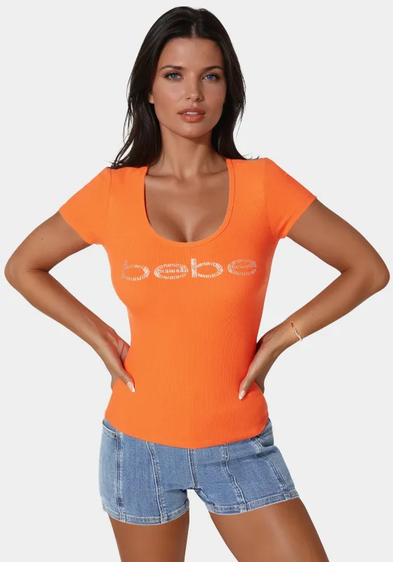 Bebe Logo Short Sleeve Round Neck Rib Top sold by Bebe
